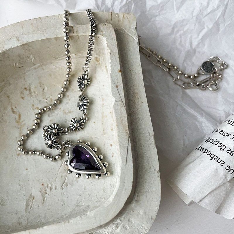 Jewelry Purple Love Heart Splicing Chain Necklace Size ONE SIZE - 3 Thumbnail