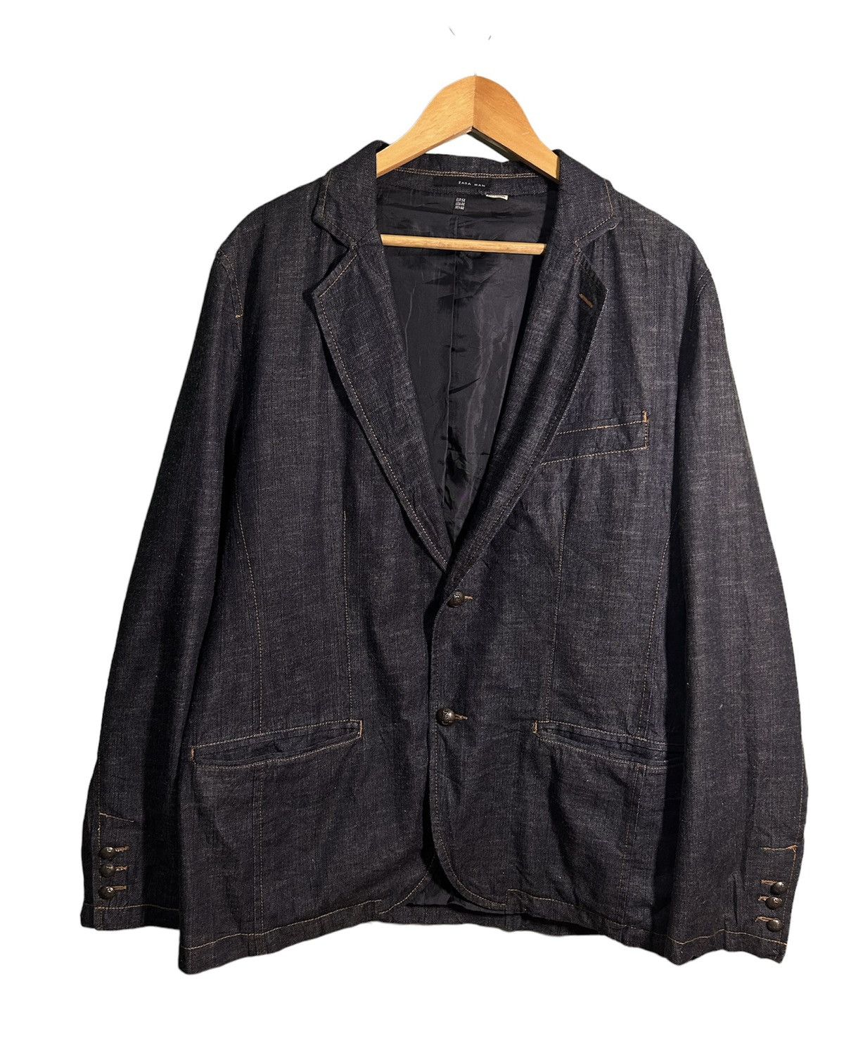image of Denim Jacket x Zara Denim Blazer Jacket in Black, Men's (Size Large)