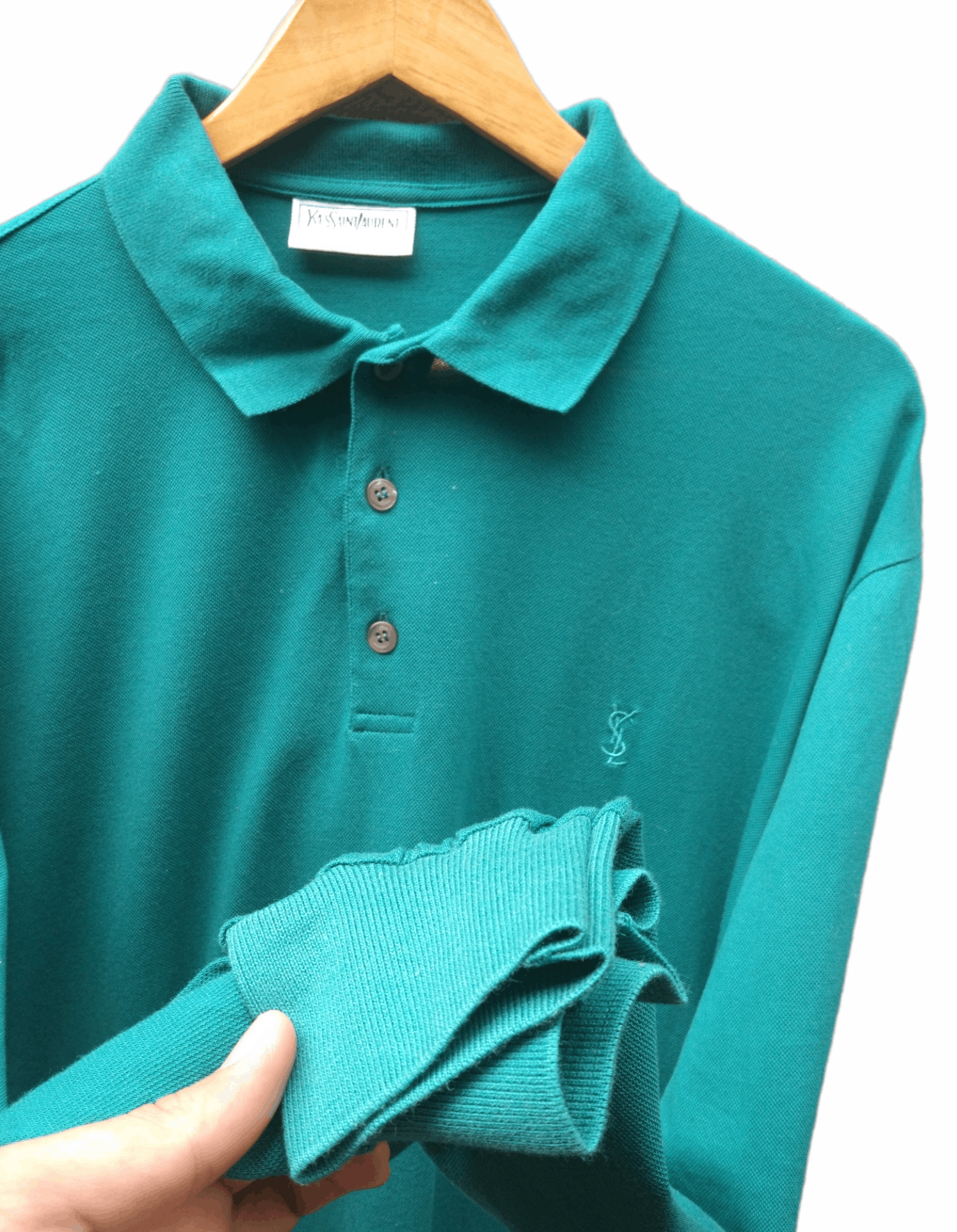 Yves Saint Laurent Yves Saint Laurent Turqoise Longsleeve Polo Size US L / EU 52-54 / 3 - 3 Thumbnail