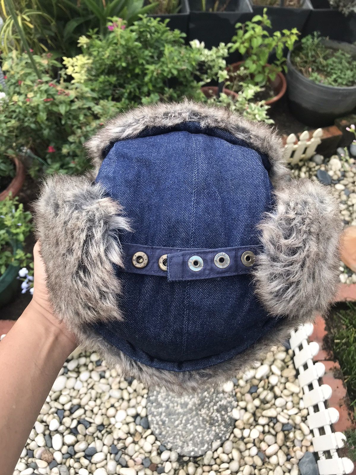 Japanese Brand DENIM FUR TRIM WINTER TRAPPER HAT WITH EAR WARMER FLAPS Size ONE SIZE - 11 Thumbnail