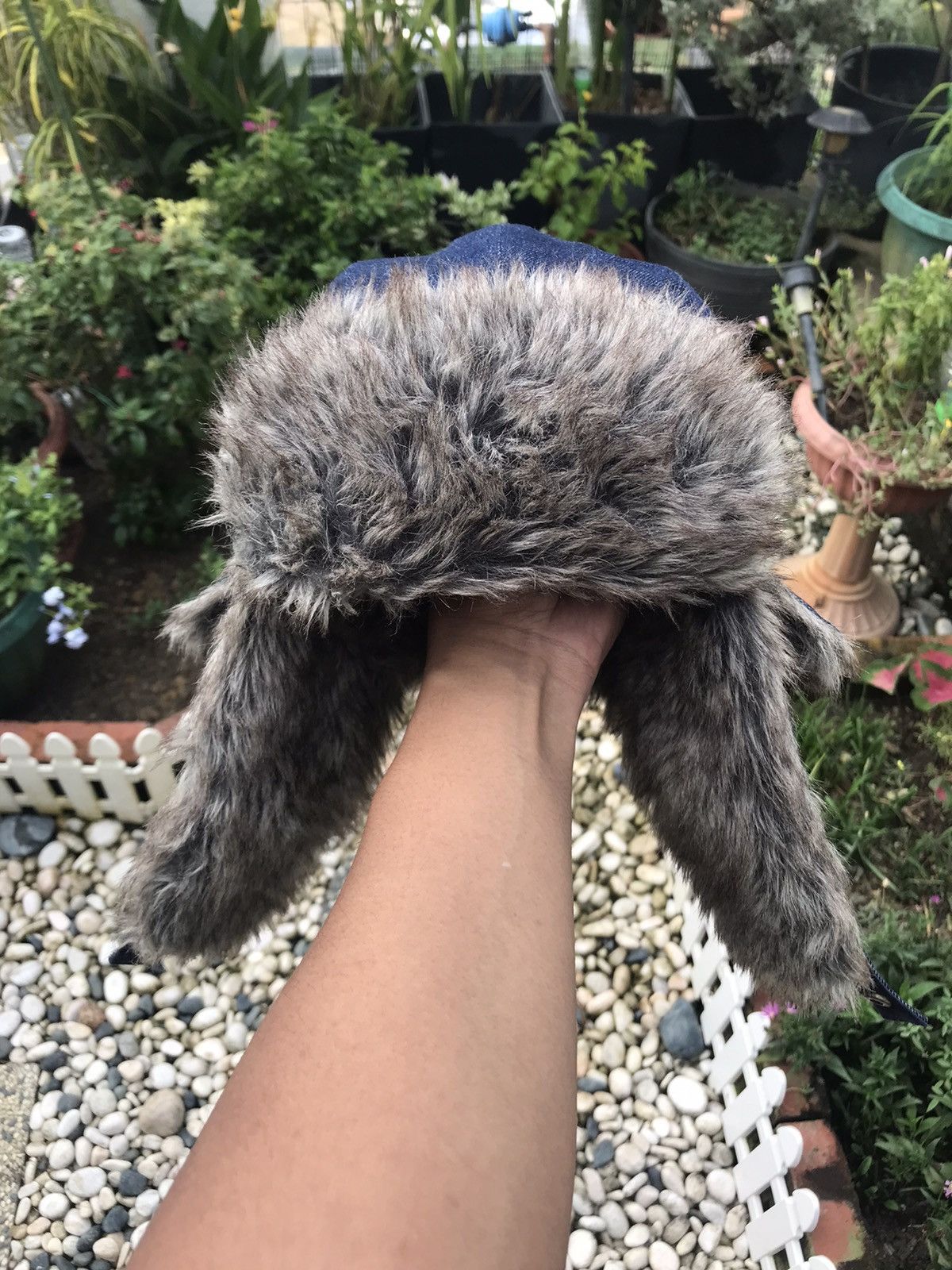 Japanese Brand DENIM FUR TRIM WINTER TRAPPER HAT WITH EAR WARMER FLAPS Size ONE SIZE - 2 Thumbnail