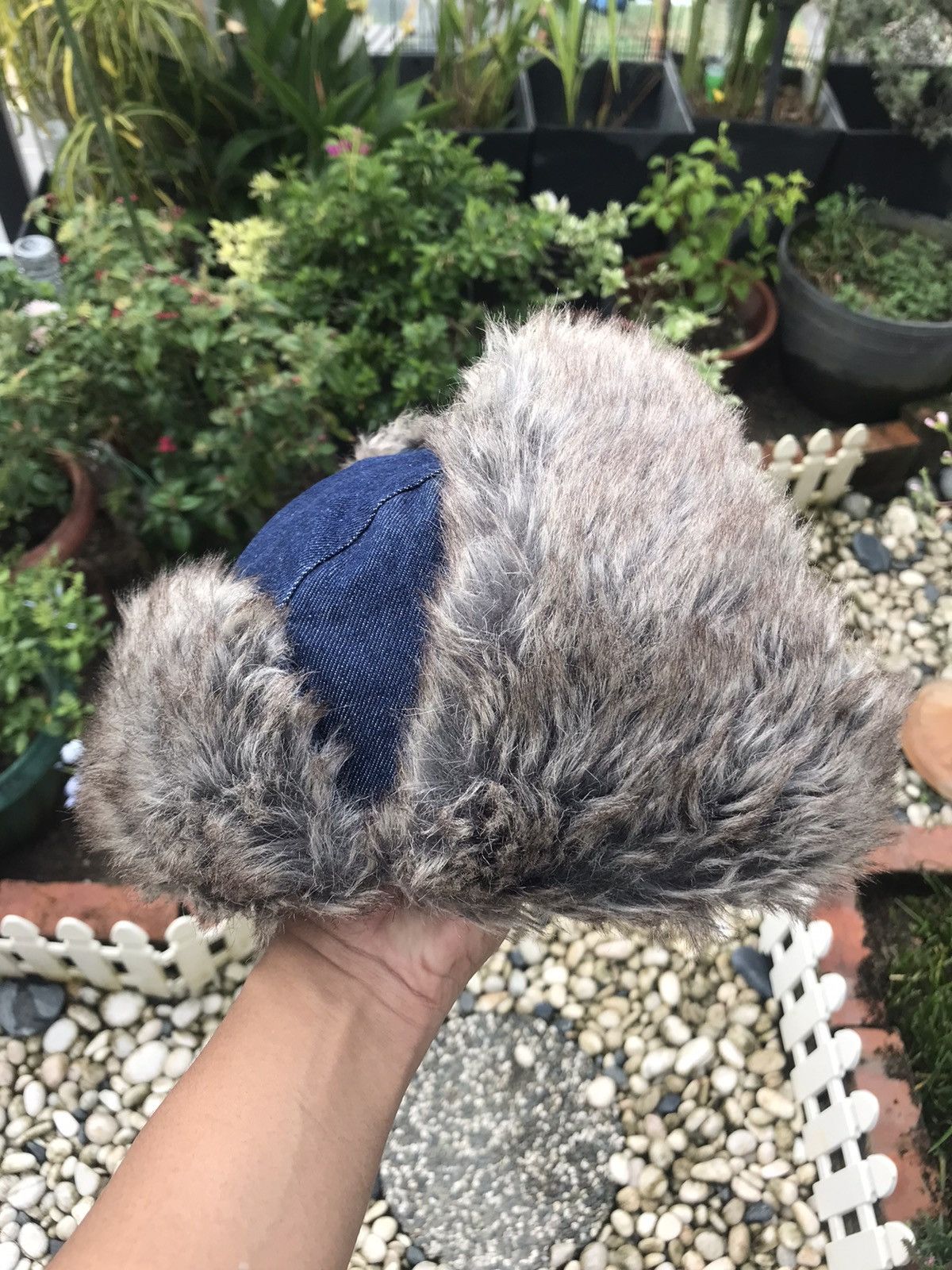 Japanese Brand DENIM FUR TRIM WINTER TRAPPER HAT WITH EAR WARMER FLAPS Size ONE SIZE - 8 Thumbnail