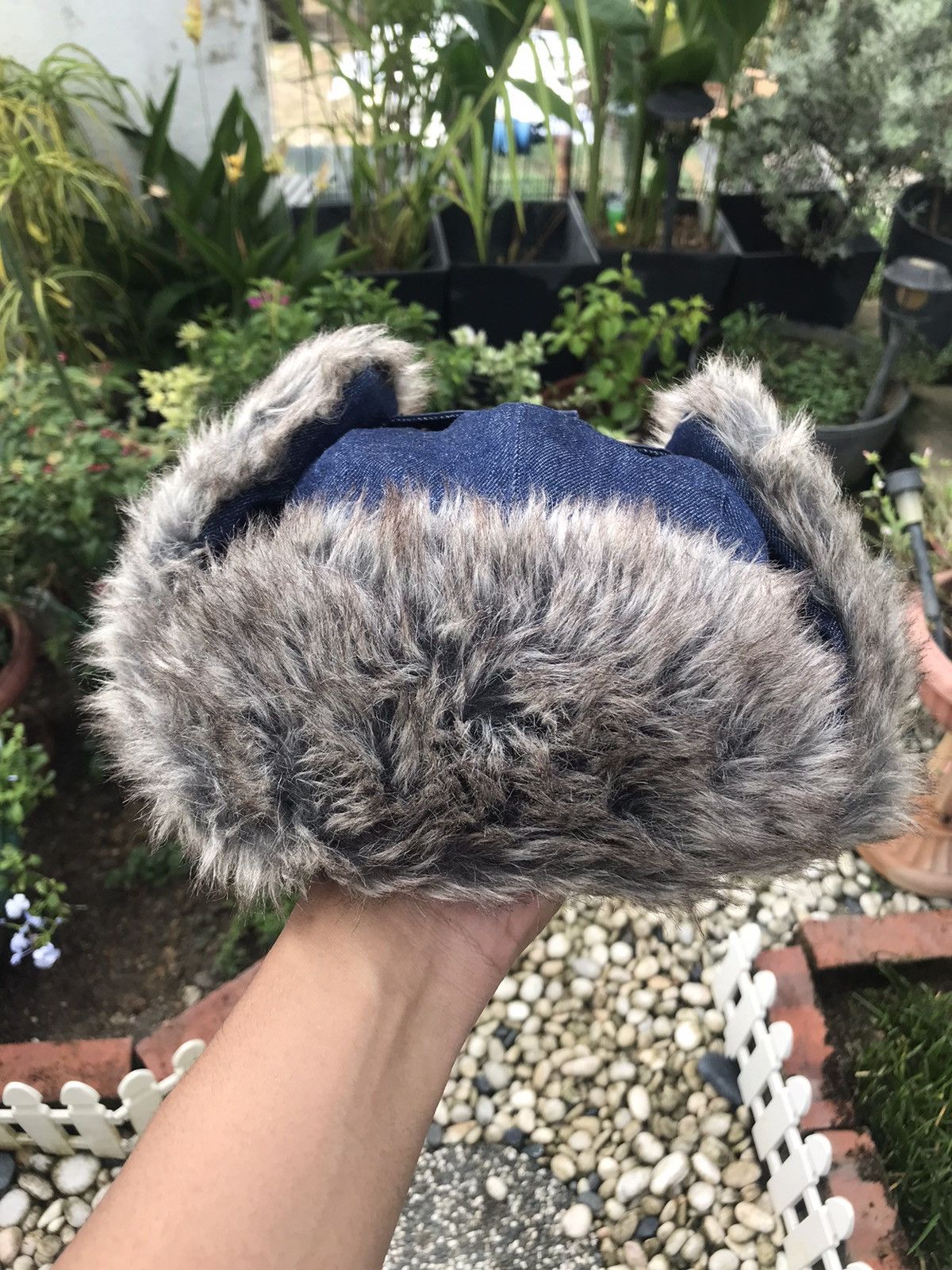 Japanese Brand DENIM FUR TRIM WINTER TRAPPER HAT WITH EAR WARMER FLAPS Size ONE SIZE - 7 Thumbnail