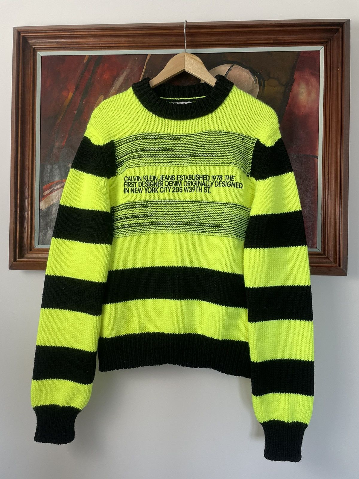image of Avant Garde x Calvin Klein Est. 1978 Striped Sweater Oversize Fit Designer in Black/Yellow (Size Me