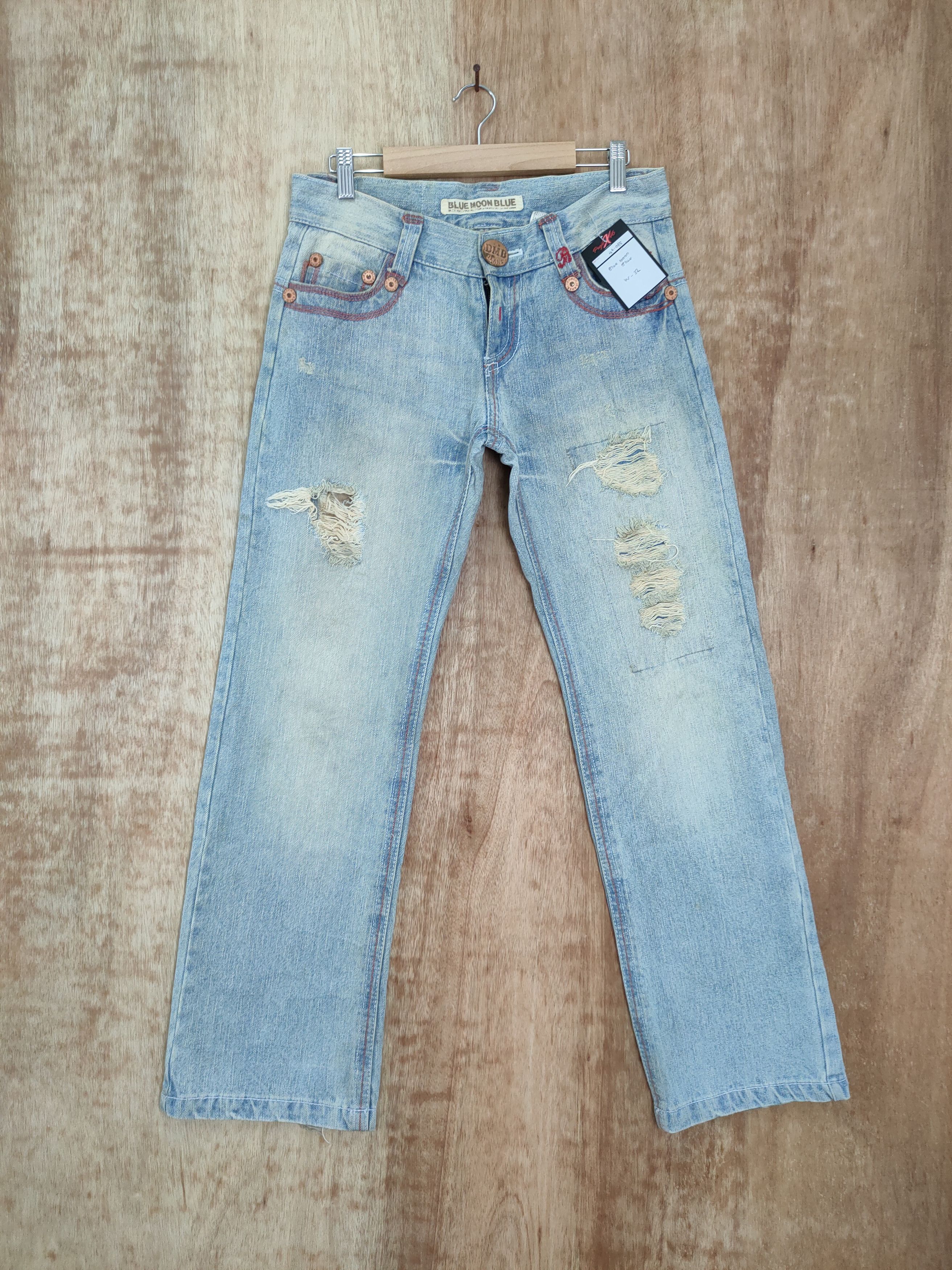 Japanese Brand DLL Blue Moon blue distressed denim jeans pants #46-088DLL Size US 30 / EU 46 - 2 Thumbnail