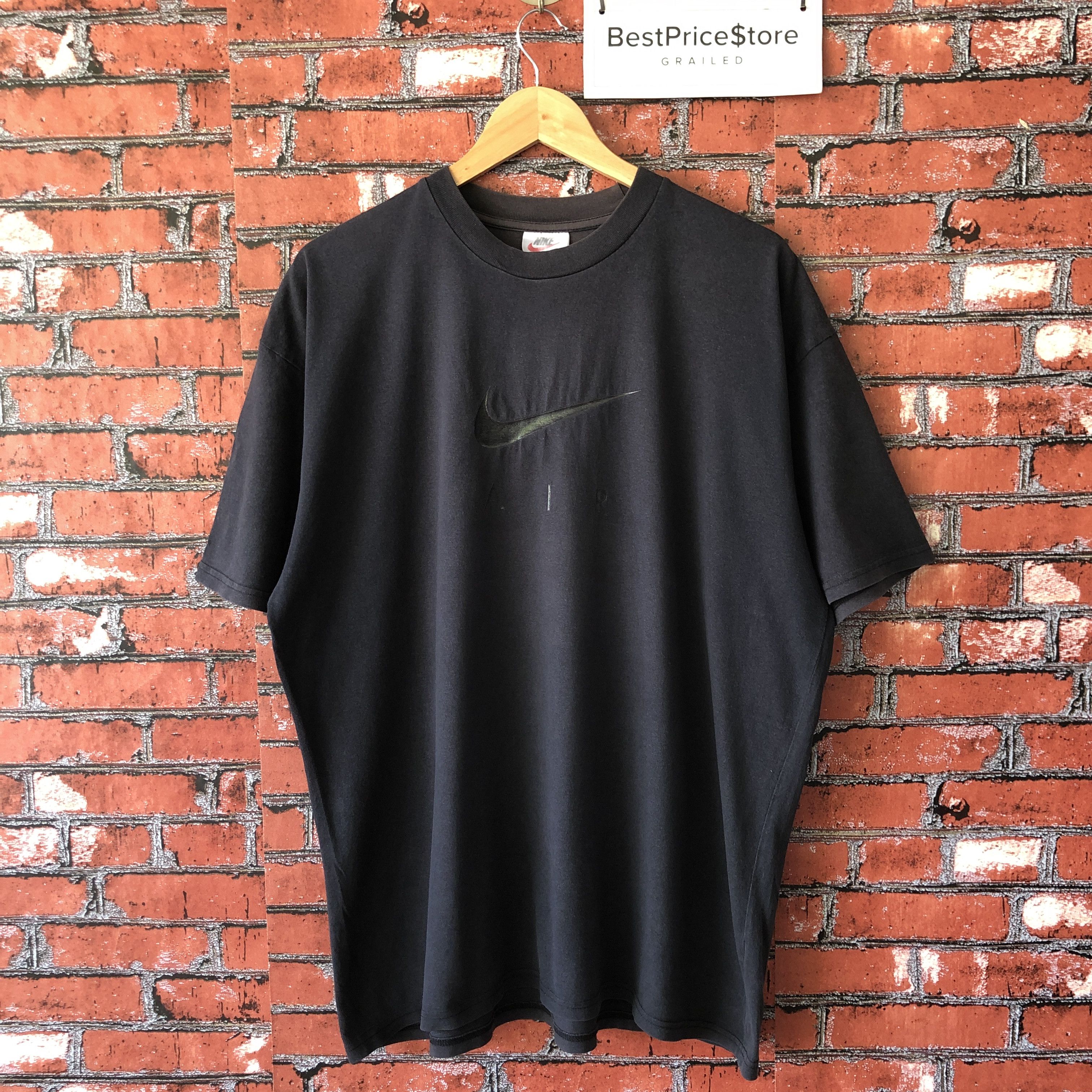 Nike × Vintage Vintage Nike Air Swoosh Big Logo Black Tee Shirt L Big Size Size US L / EU 52-54 / 3 - 1 Thumbnail