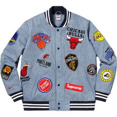 Supreme Denim Varsity Jacket | Grailed