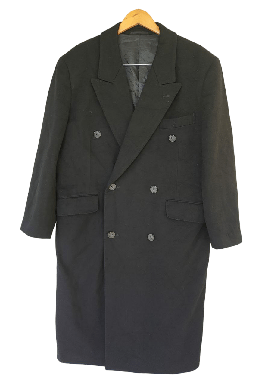 image of Cashmere Wool Moda Ritorno Wool Double Breast Long Coat in Black, Men's (Size Large)