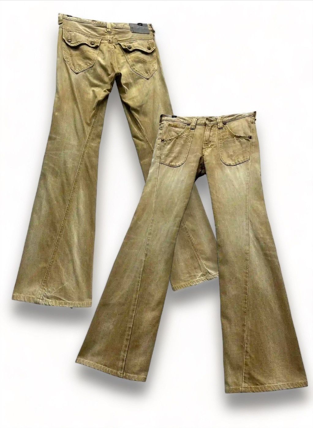 image of Archival Clothing x Avant Garde Fyemr Lee Riders Off Brown Twist Leg Flare Denim Jeans (Size 30)