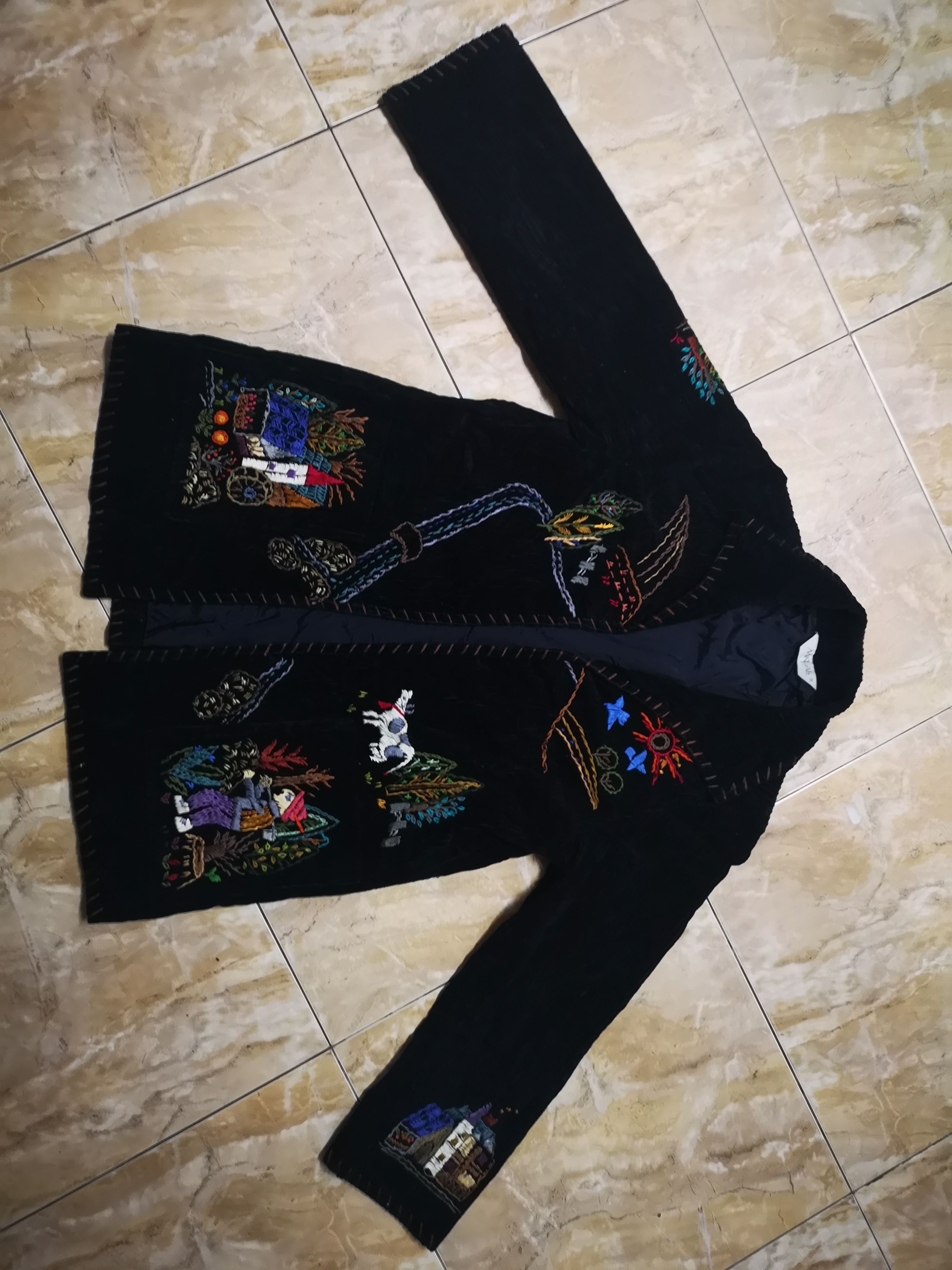 Pre-owned Handmade X Vintage Japanese Cardigan Design Hand Made Embroidery In Black