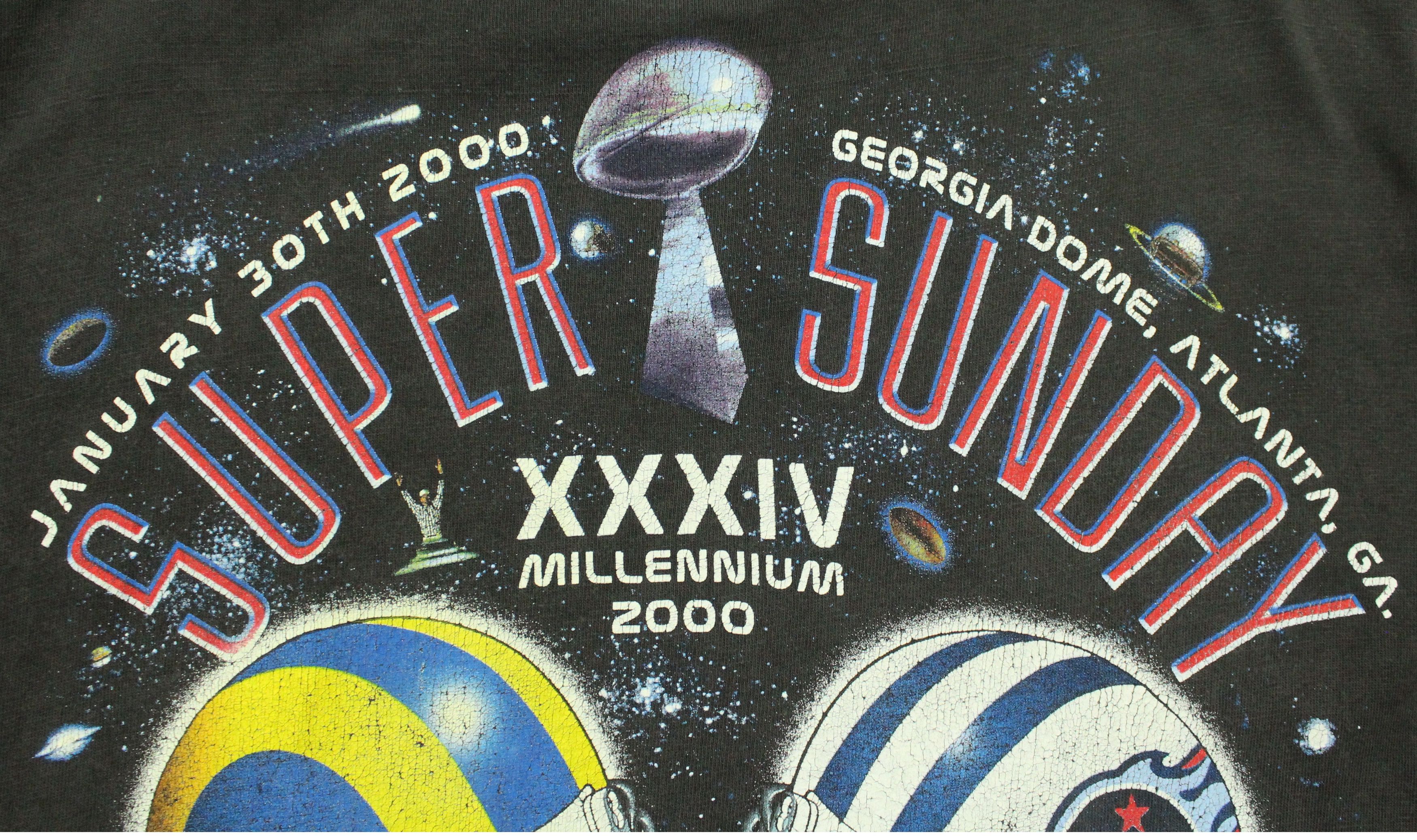 NFL × Vintage Faded Black Distressed Vintage SUPER SUNDAY T Shirt Size US XL / EU 56 / 4 - 11 Thumbnail