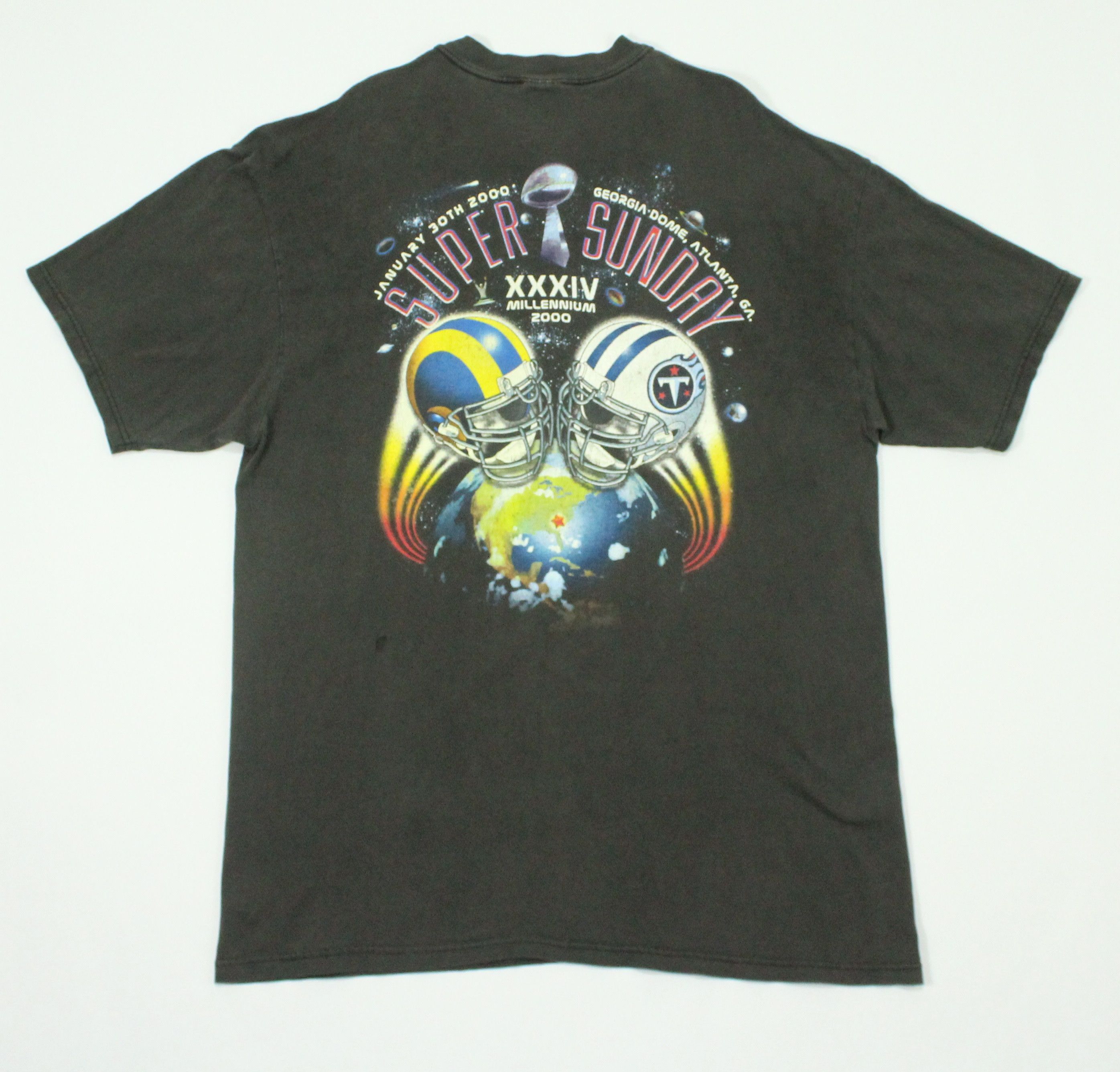 NFL × Vintage Faded Black Distressed Vintage SUPER SUNDAY T Shirt Size US XL / EU 56 / 4 - 8 Thumbnail