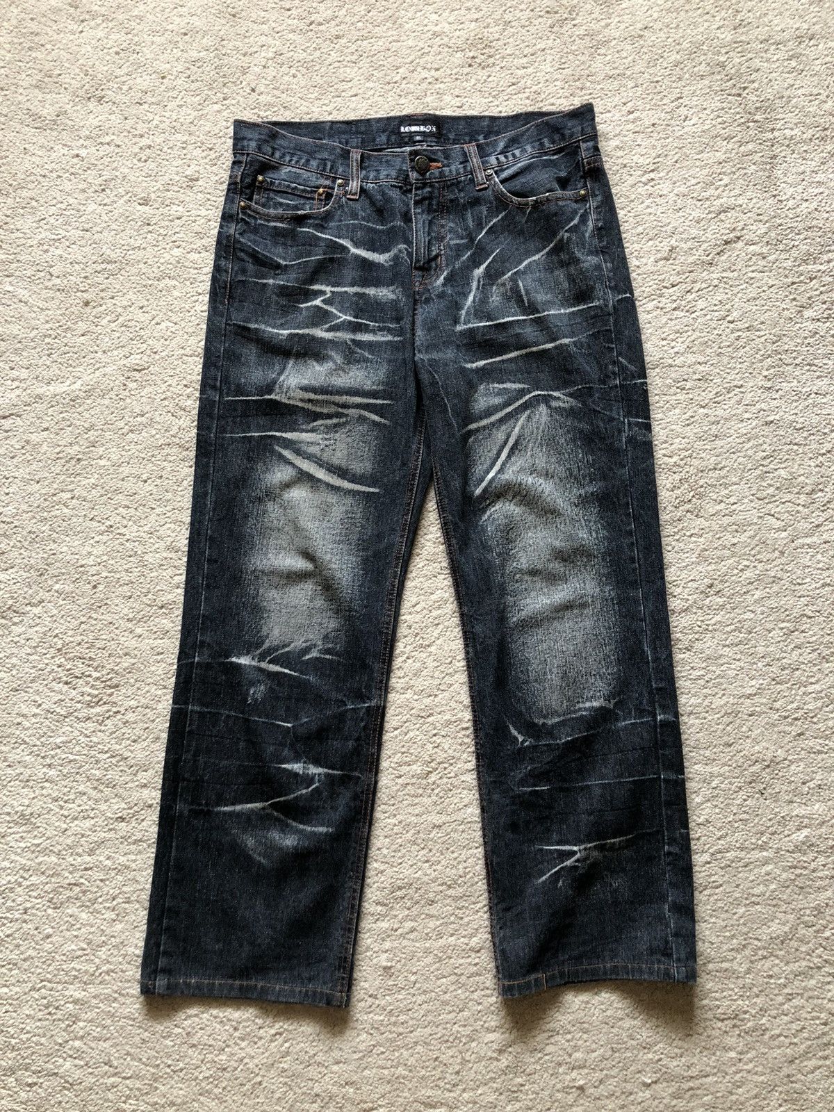 LOWBOX 2000s LOWBOX Claw Mark Baggy Jeans Size US 34 / EU 50 - 1 Thumbnail