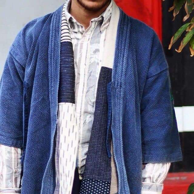 Indigo × Japanese Brand 🔥Indigo Dyed Sashiko Noragi Kimono Visvim Style Design🔥 Size US L / EU 52-54 / 3 - 9 Thumbnail