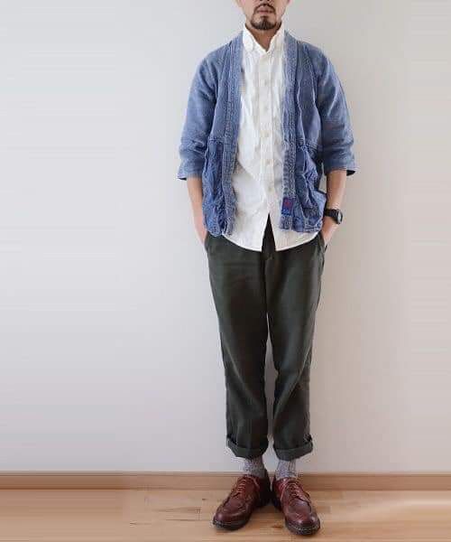 Indigo × Japanese Brand 🔥Indigo Dyed Sashiko Noragi Kimono Visvim Style Design🔥 Size US L / EU 52-54 / 3 - 11 Thumbnail
