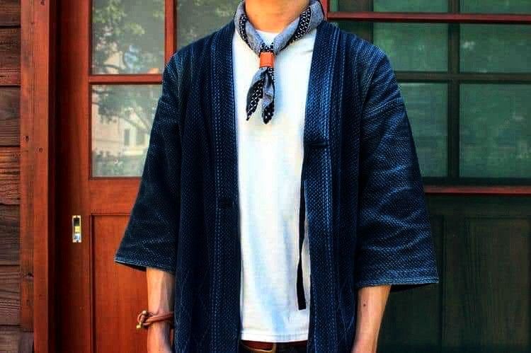 Indigo × Japanese Brand 🔥Indigo Dyed Sashiko Noragi Kimono Visvim Style Design🔥 Size US L / EU 52-54 / 3 - 8 Thumbnail