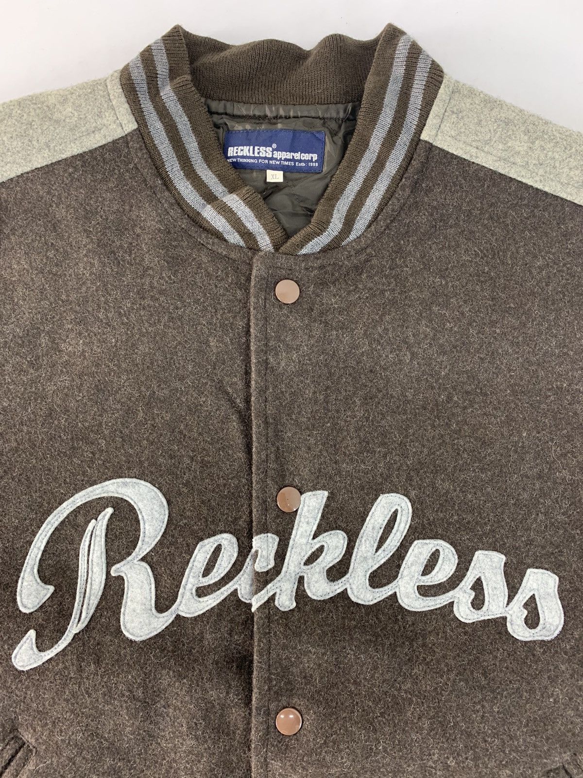Vintage Grail Reckless Apparel Corp Thinking Varsity Wool Jacket Size US XL / EU 56 / 4 - 2 Thumbnail