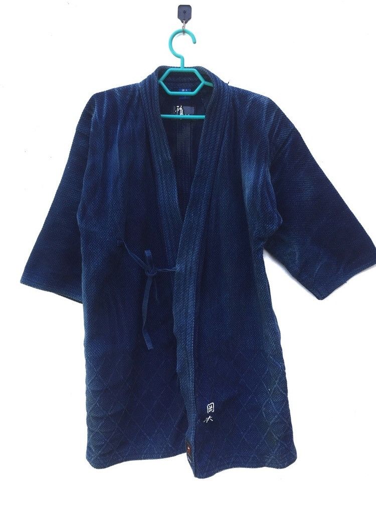 Indigo × Japanese Brand INDIGO DYED HEM NORAGI VINTAGE WORKWEAR KIMONO JAPAN FARMER Size US S / EU 44-46 / 1 - 3 Thumbnail