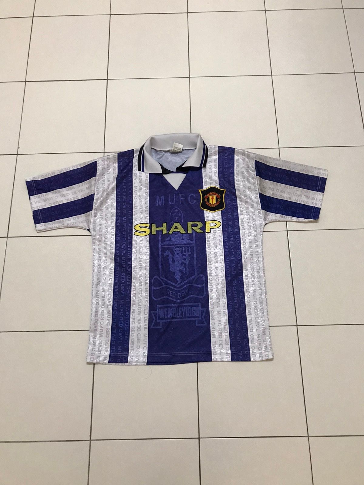 Pre-owned Manchester United X Soccer Jersey Vintage 90's Manchester United Red Devils Jersey In Blue