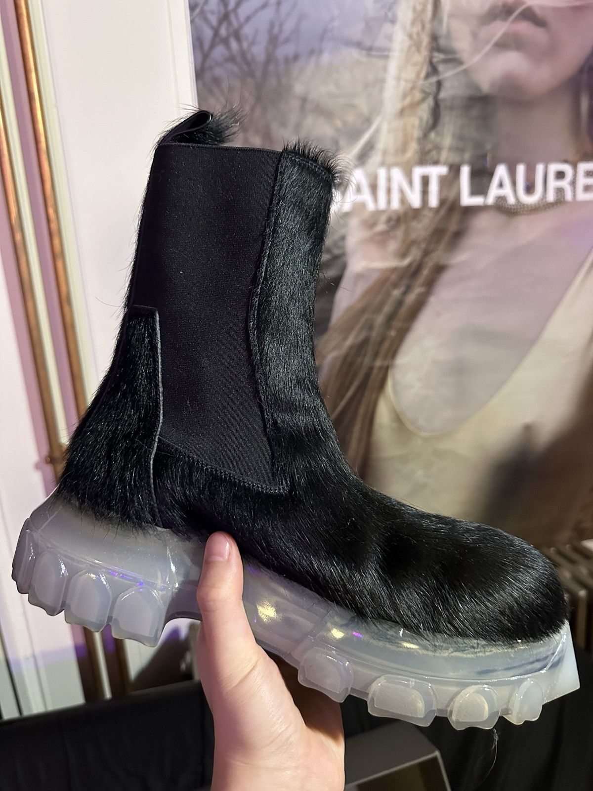 image of Rick Owens Cow Hair Bozo Tractor Boots in Black, Men's (Size 7.5)