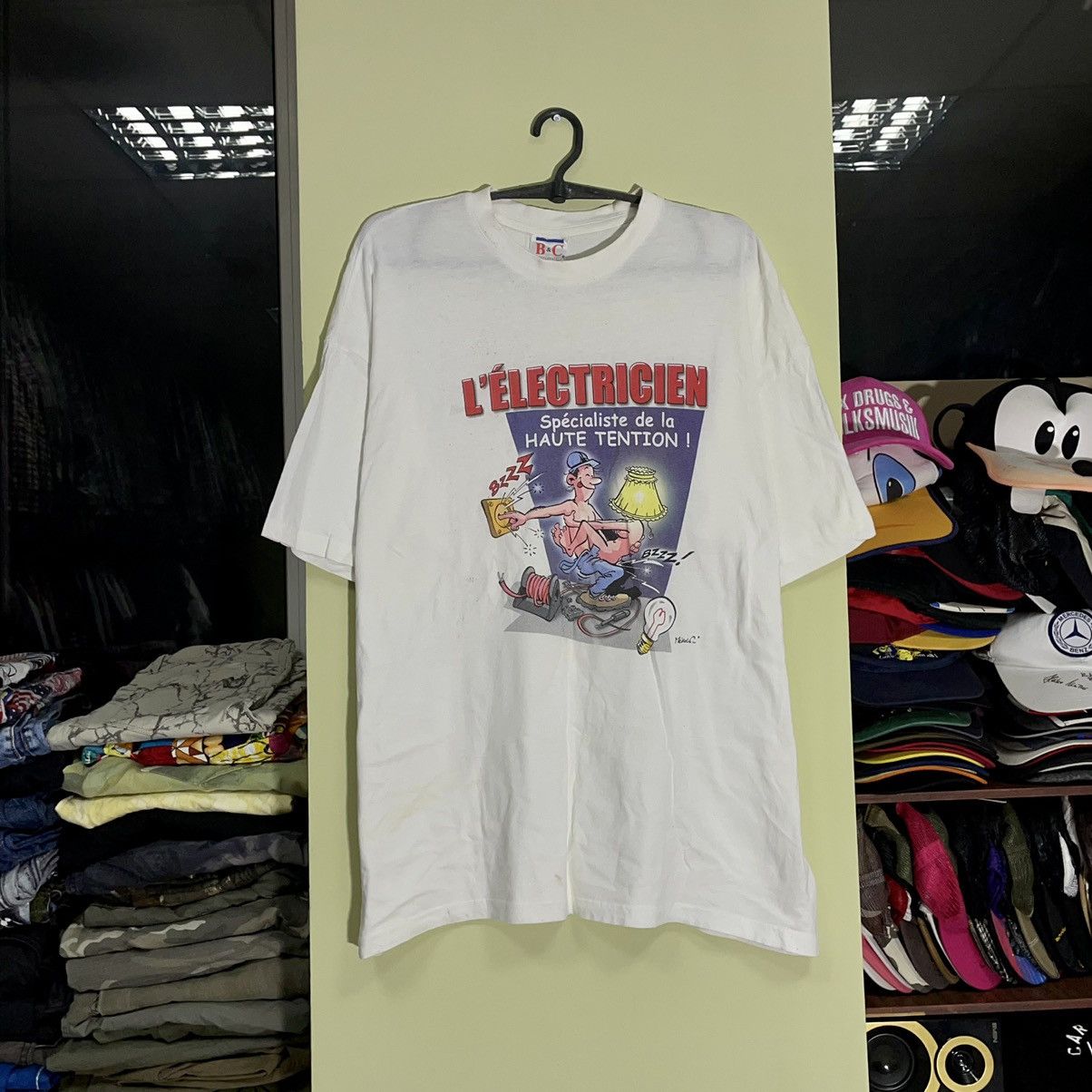 image of 90's Adult “ Sex Poro Sexy Babe ” Promo Humor Tee in White, Men's (Size XL)