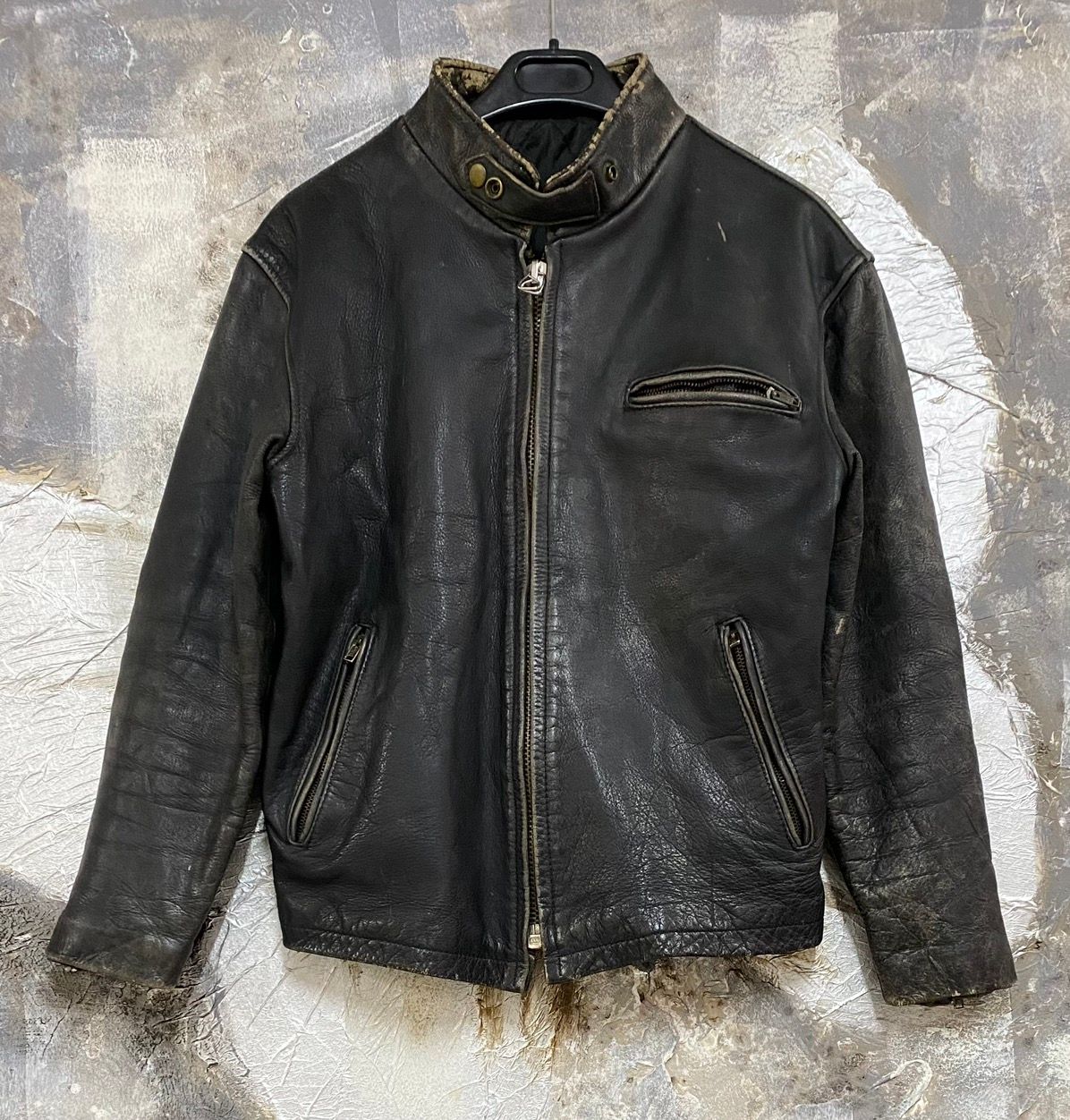 Pre-owned Leather Jacket X Moto Vintage Distressed Motorcycle Biker Leather Jacket In Black
