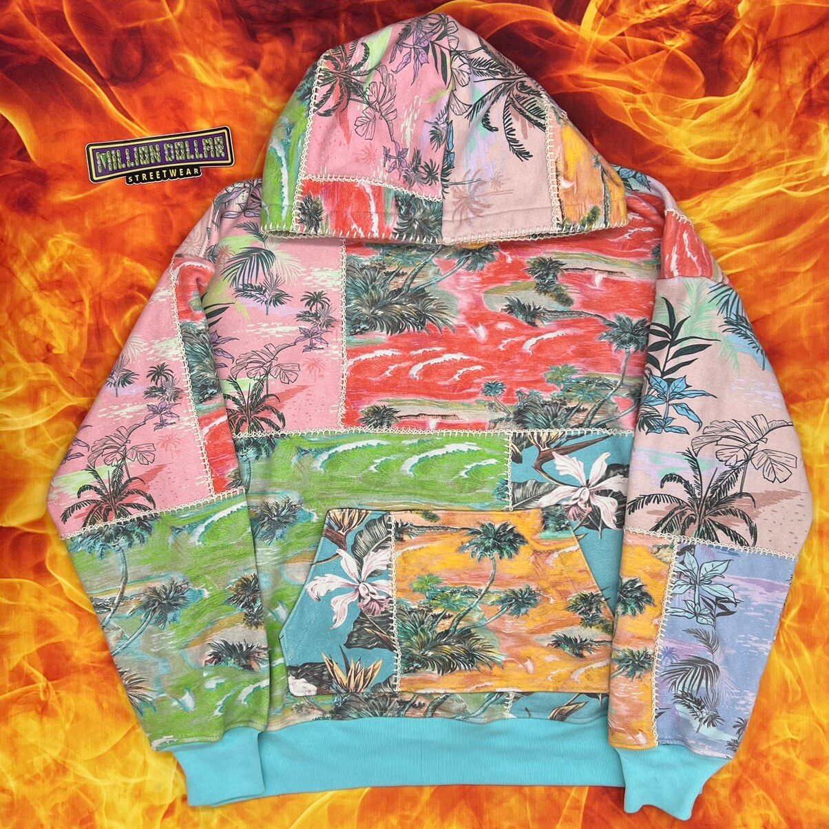 Pre-owned Amiri Oversized Tropical Patchwork Hoodie In Multicolor