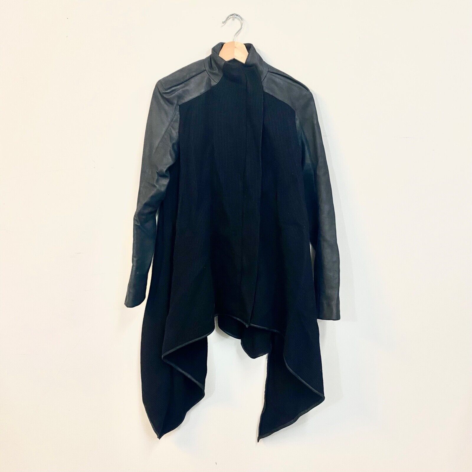 image of Avant Garde Gareth Pugh Olmar & Mirta Longline Zipper Leather Jacket in Black, Women's (Size Small)