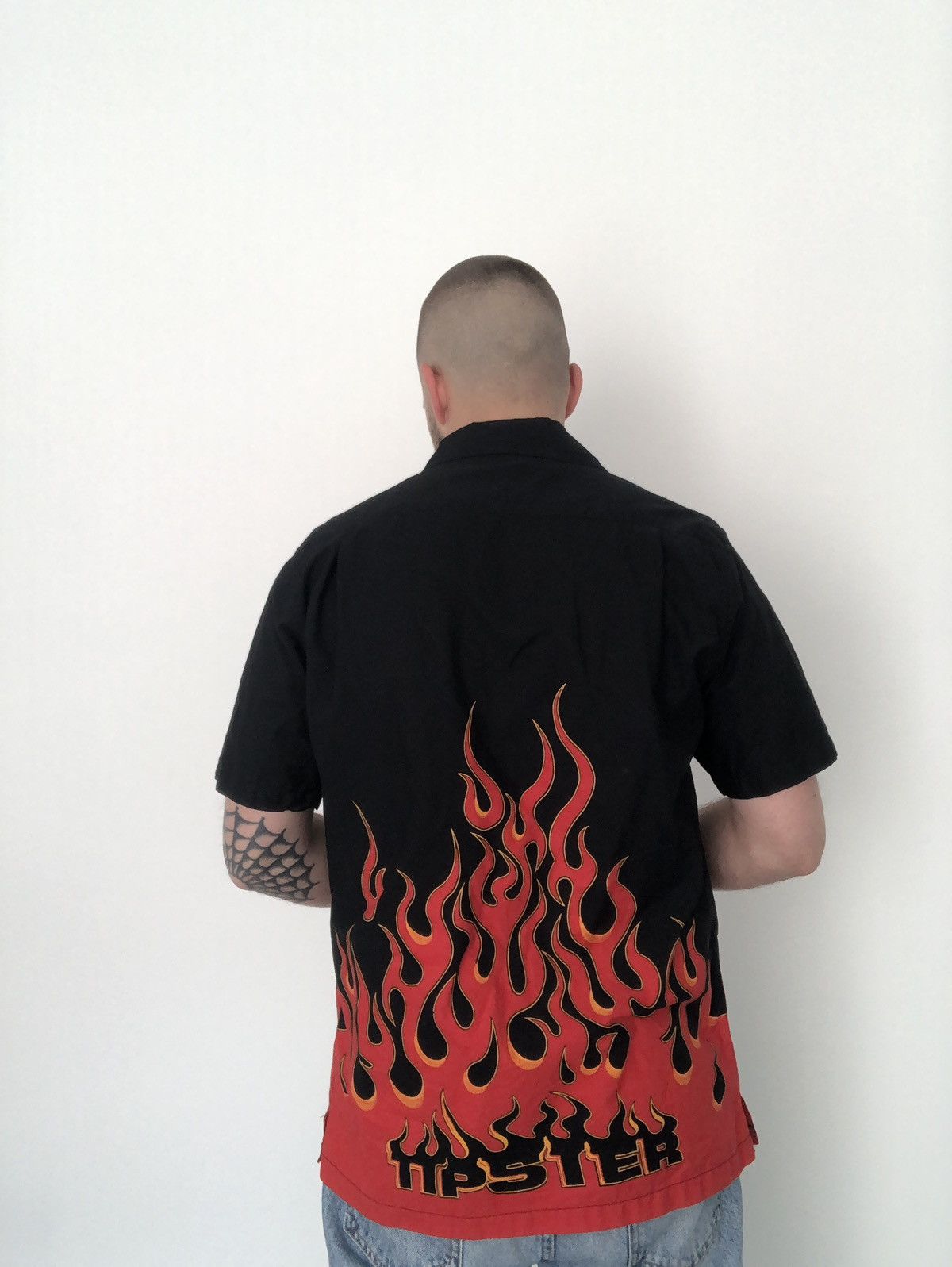 Vintage Y2K Tipster Flame Fire Short Sleeve Shirt