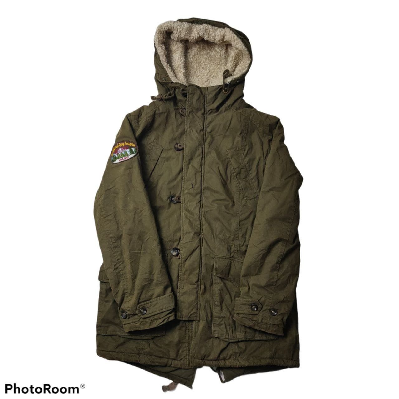 image of Vintage Authentic Nii Qualified Fishtail Sherpa Hooded Jacket in Olive Green, Men's (Size Large)