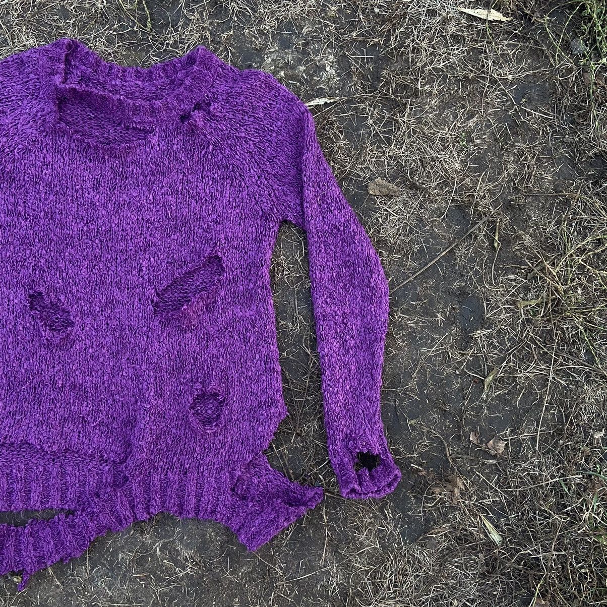 Vintage Vintage Y2K Distressed Mohair Sweater Grunge Purple Logo L Size L / US 10 / IT 46 - 2 Thumbnail