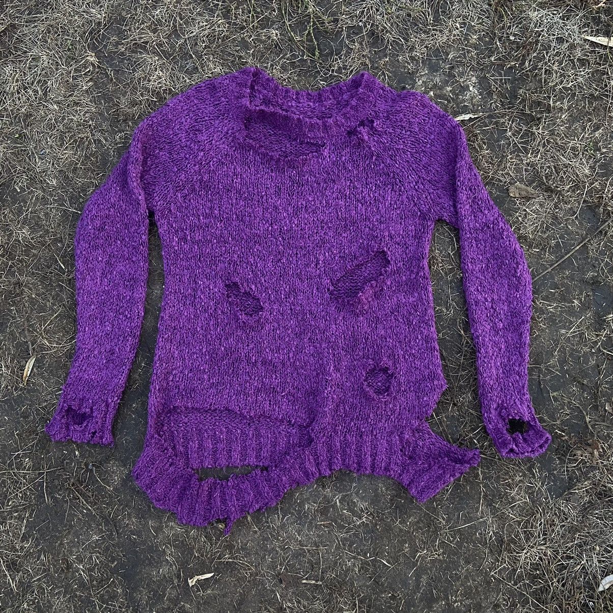 Vintage Vintage Y2K Distressed Mohair Sweater Grunge Purple Logo L Size L / US 10 / IT 46 - 3 Thumbnail