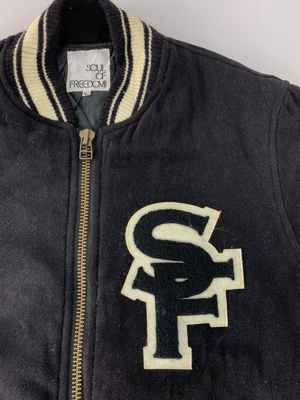 Japanese Brand Grail Soul Of Freedom SF Patches Varsity Jacket Padded Size US L / EU 52-54 / 3 - 3 Thumbnail
