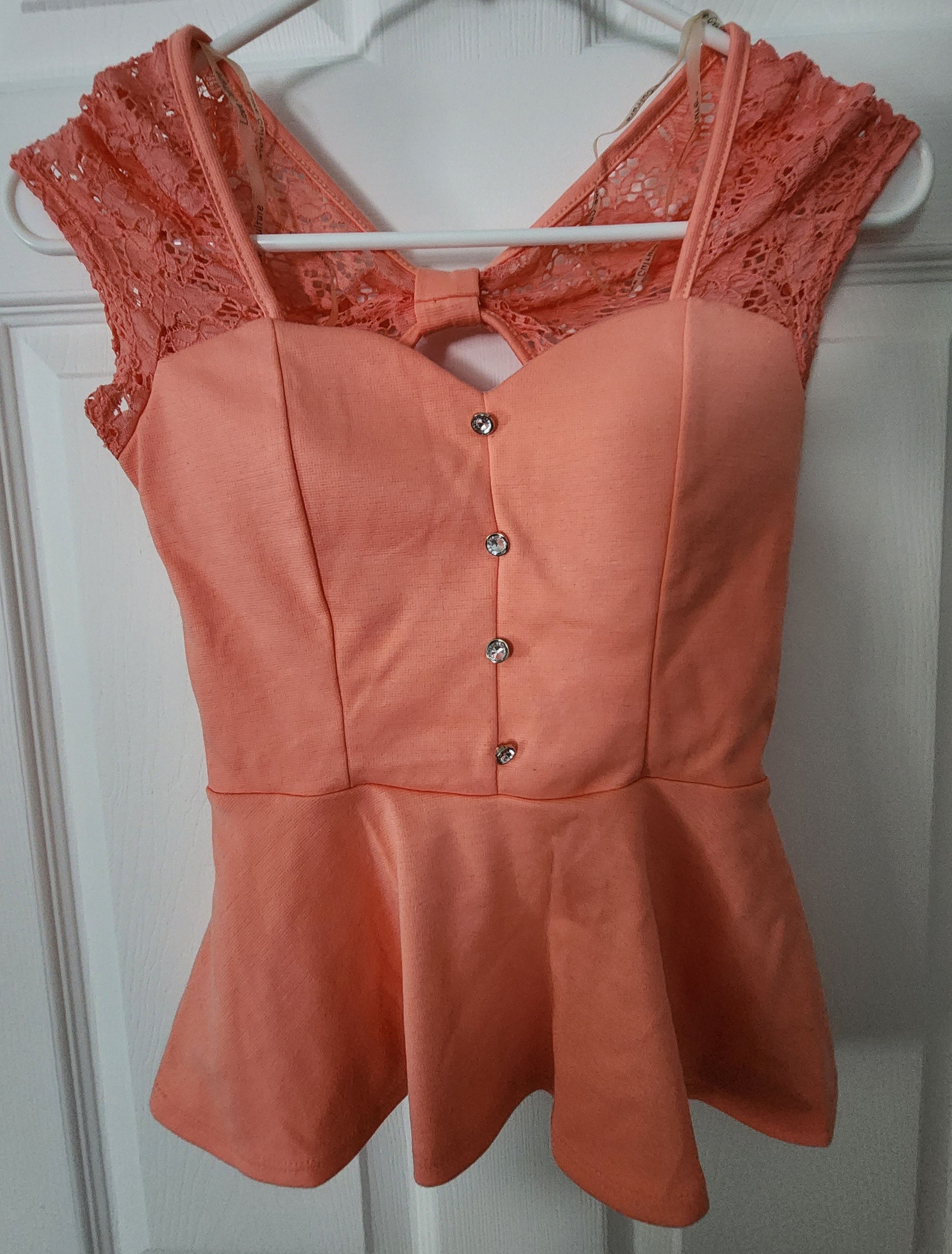 Other Love Culture Peplum Rhinestone Button Coral Eyelet Shirt S Size S / US 4 / IT 40 - 1 Thumbnail