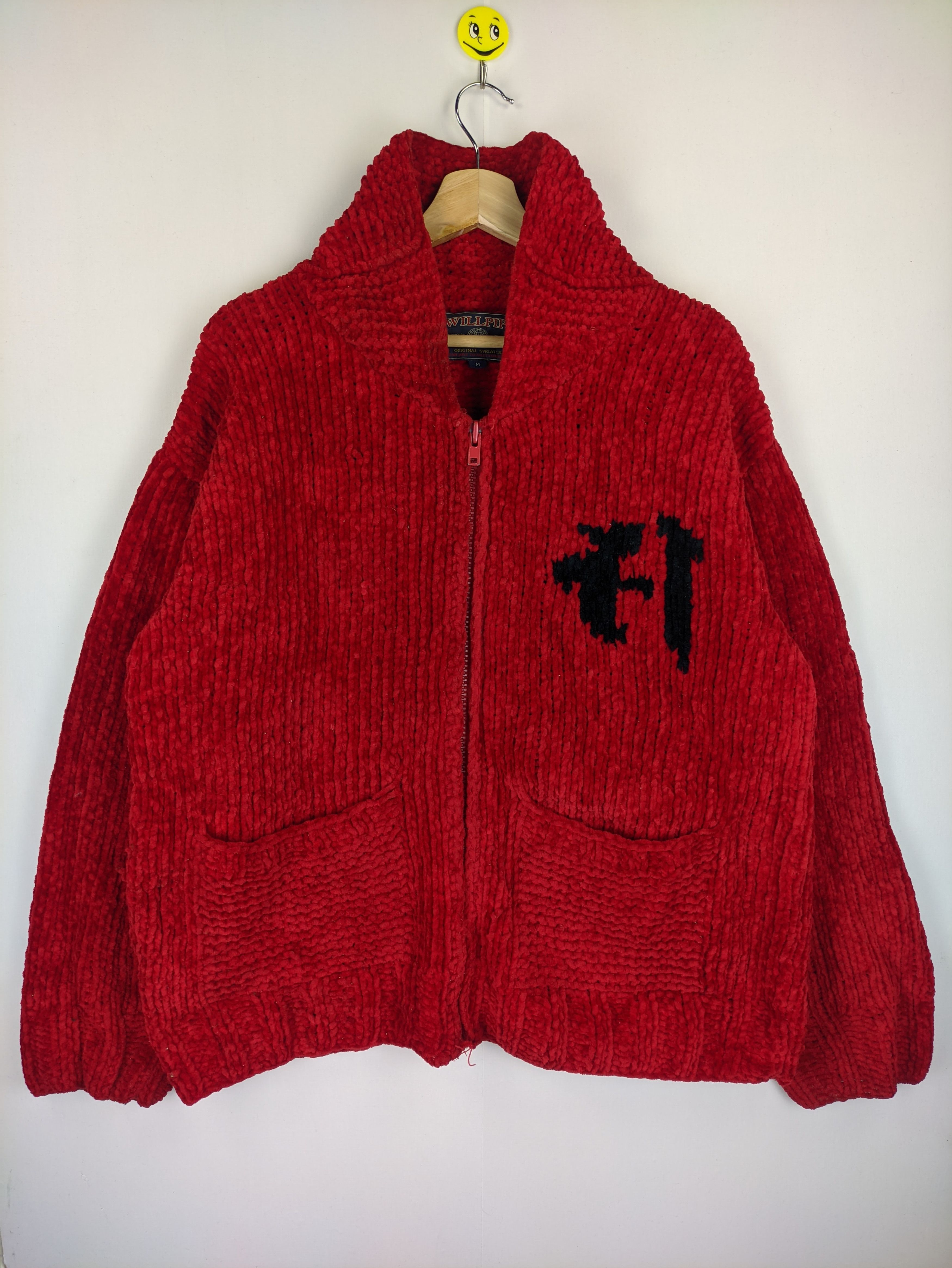 image of Aran Isles Knitwear x Vintage Stealsvintage Knit Jacket Zip Up By Willpips in Red Black (Size Mediu