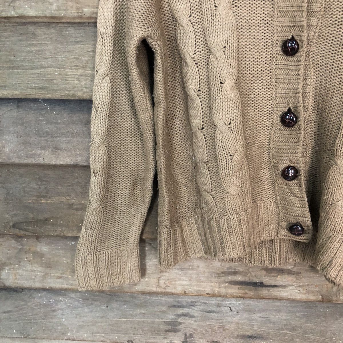 Aran Isles Knitwear × Japanese Brand ray Cassin Brown Patterned Cardigan knitweat crochet #081B Size S / US 4 / IT 40 - 3 Thumbnail