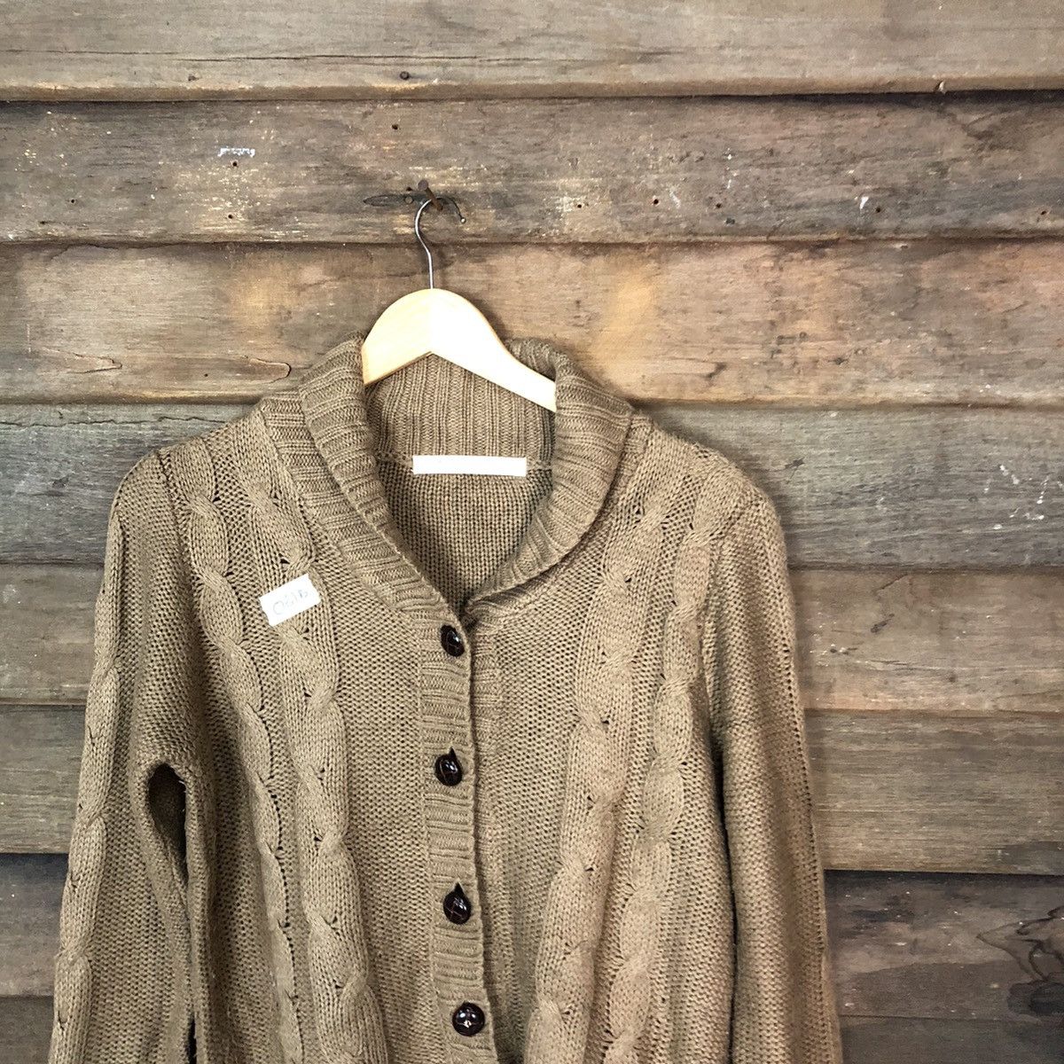 Aran Isles Knitwear × Japanese Brand ray Cassin Brown Patterned Cardigan knitweat crochet #081B Size S / US 4 / IT 40 - 2 Thumbnail