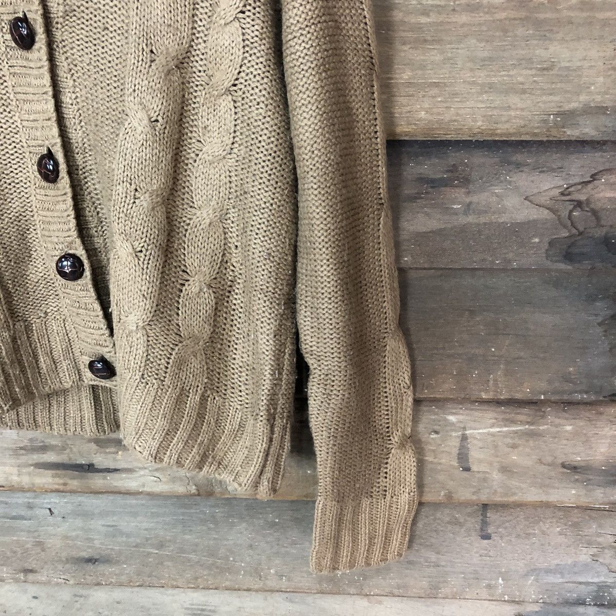 Aran Isles Knitwear × Japanese Brand ray Cassin Brown Patterned Cardigan knitweat crochet #081B Size S / US 4 / IT 40 - 4 Thumbnail