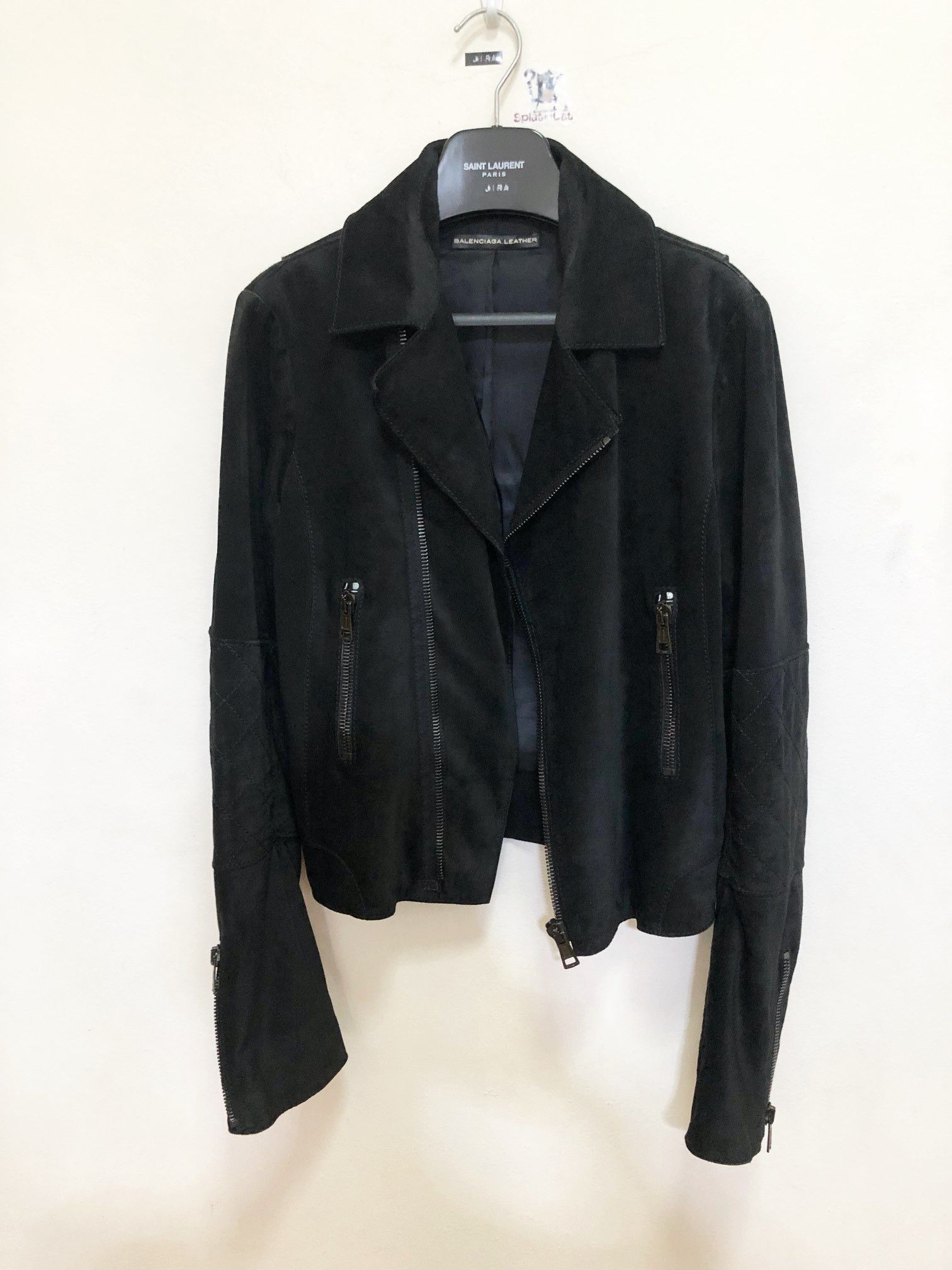 image of Balenciaga Suede Suede Moto Jacket in Black, Men's (Size Small)