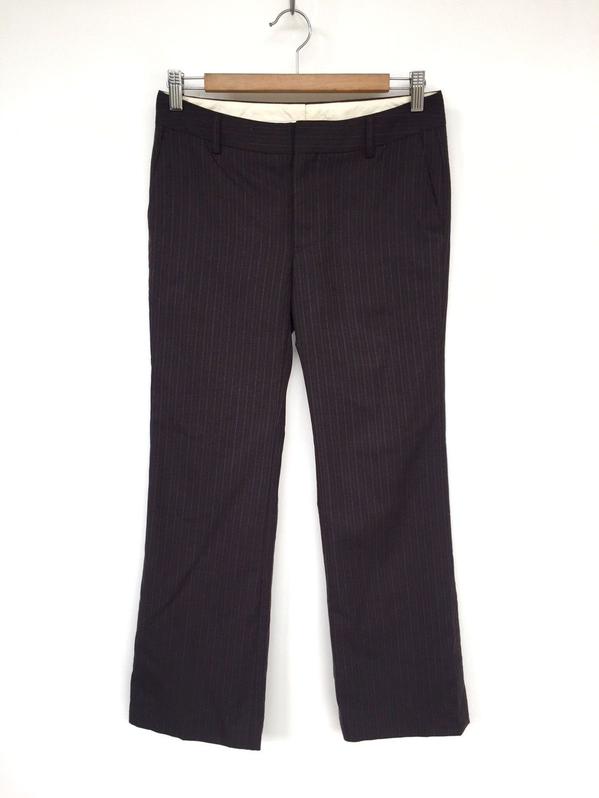 Pinstriped Wool Blend Trousers Pants