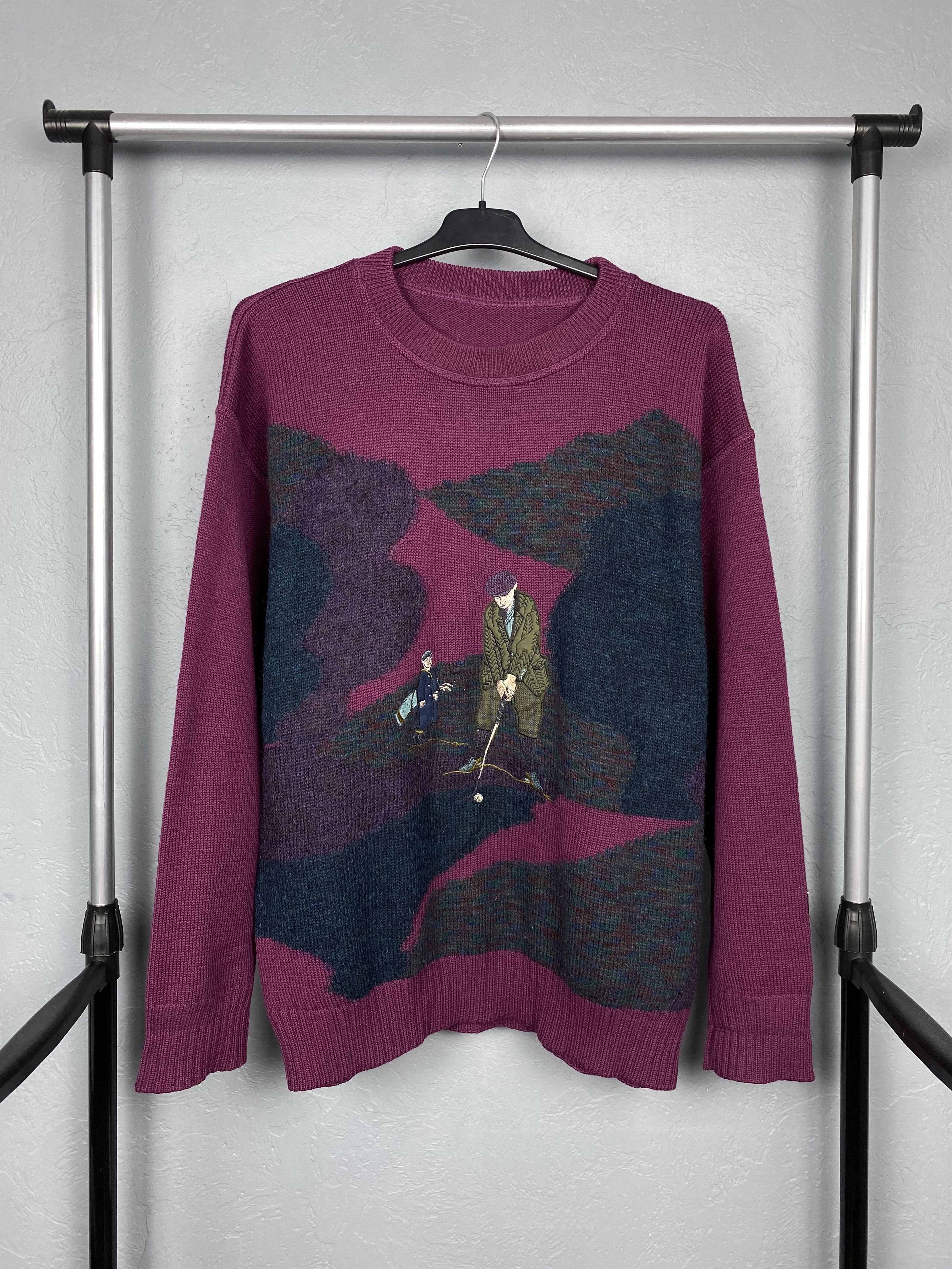 Vintage Golfino Golf Print Vintage Mens Oversized Wool Knit Sweater Size US L / EU 52-54 / 3 - 1 Thumbnail
