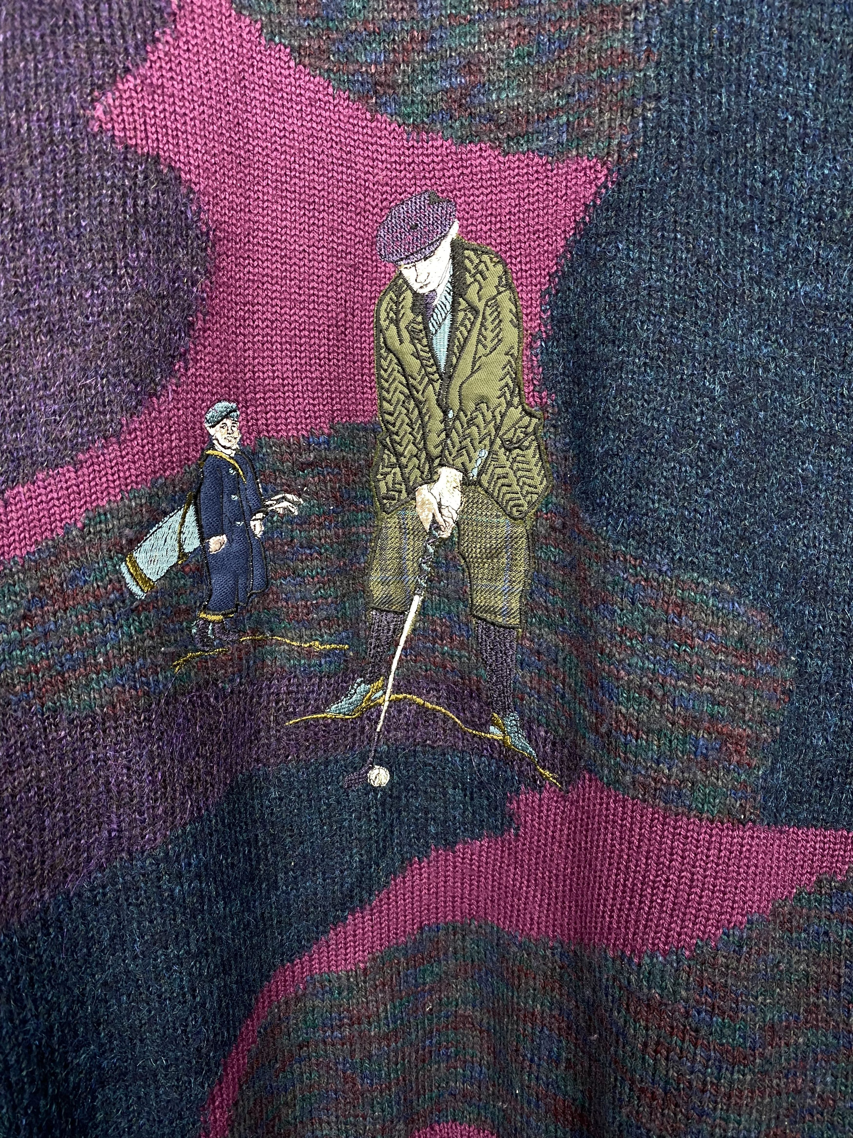Vintage Golfino Golf Print Vintage Mens Oversized Wool Knit Sweater Size US L / EU 52-54 / 3 - 3 Thumbnail