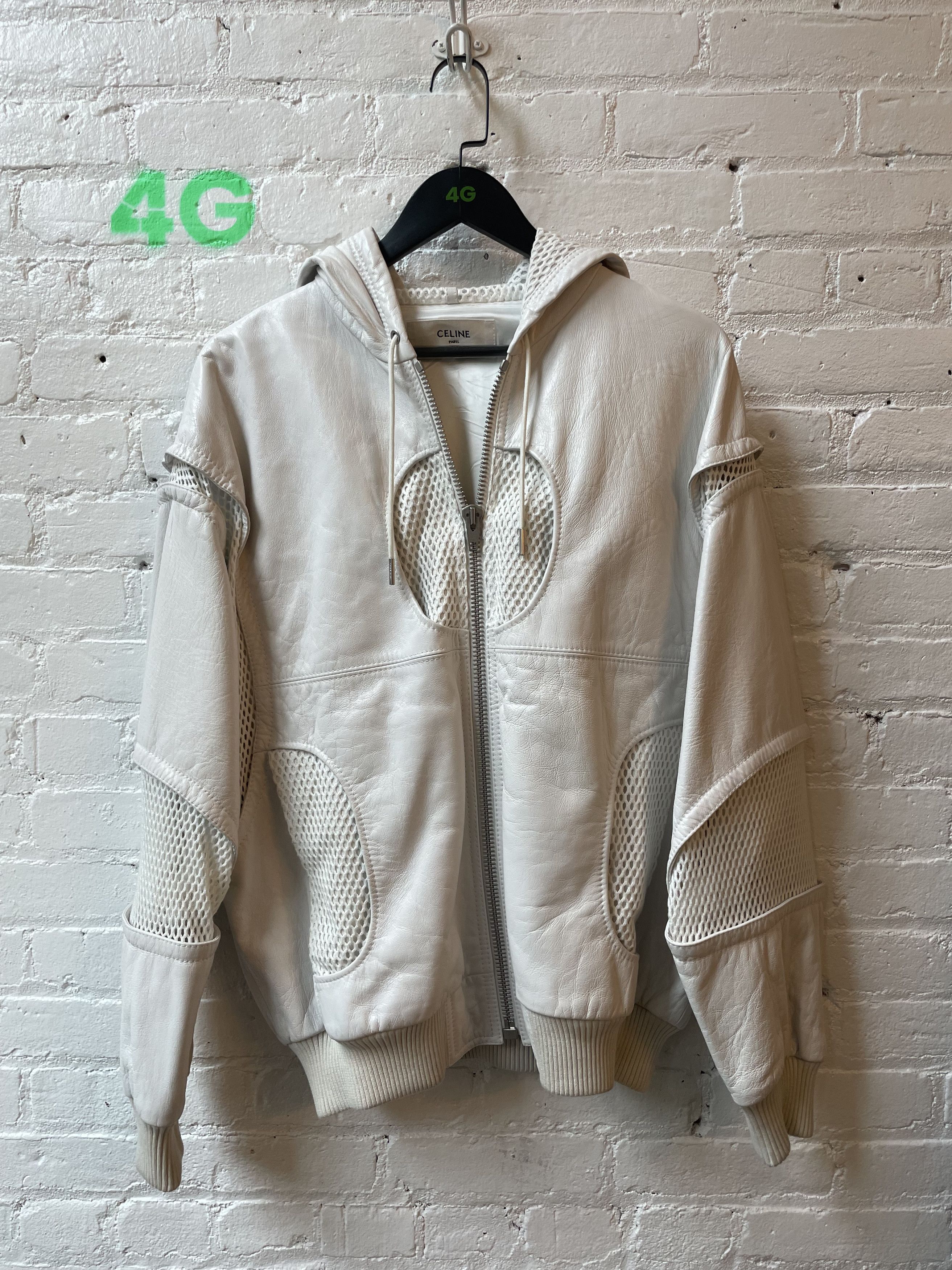 Celine WHITE LEATHER MESH BOMBER JACKET W HOOD 4GSELLER Size US M / EU 48-50 / 2 - 2 Thumbnail