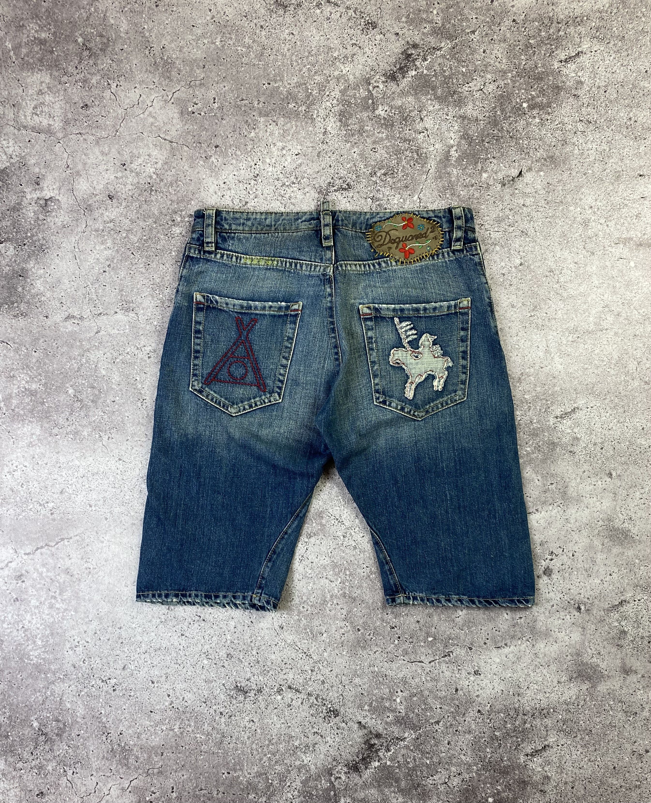 Dsquared2 × Vintage Dsquared2 Embroidered Cross Blue Jeans Distressed Shorts Size US 32 / EU 48 - 1 Thumbnail