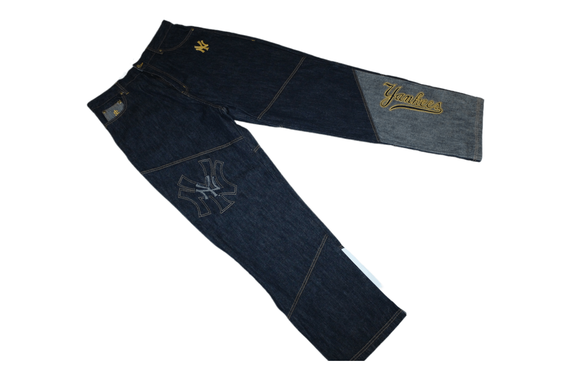 New York Yankees RARE💥 Y2K Majestic NY Yankees Raw Denim Rap Jeans Size US 38 / EU 54 - 3 Thumbnail