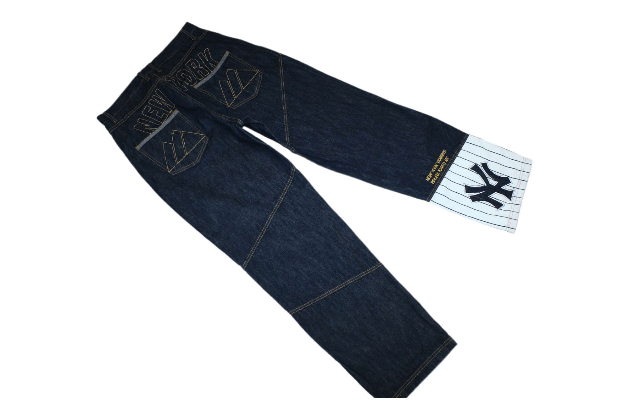 New York Yankees RARE💥 Y2K Majestic NY Yankees Raw Denim Rap Jeans Size US 38 / EU 54 - 2 Thumbnail