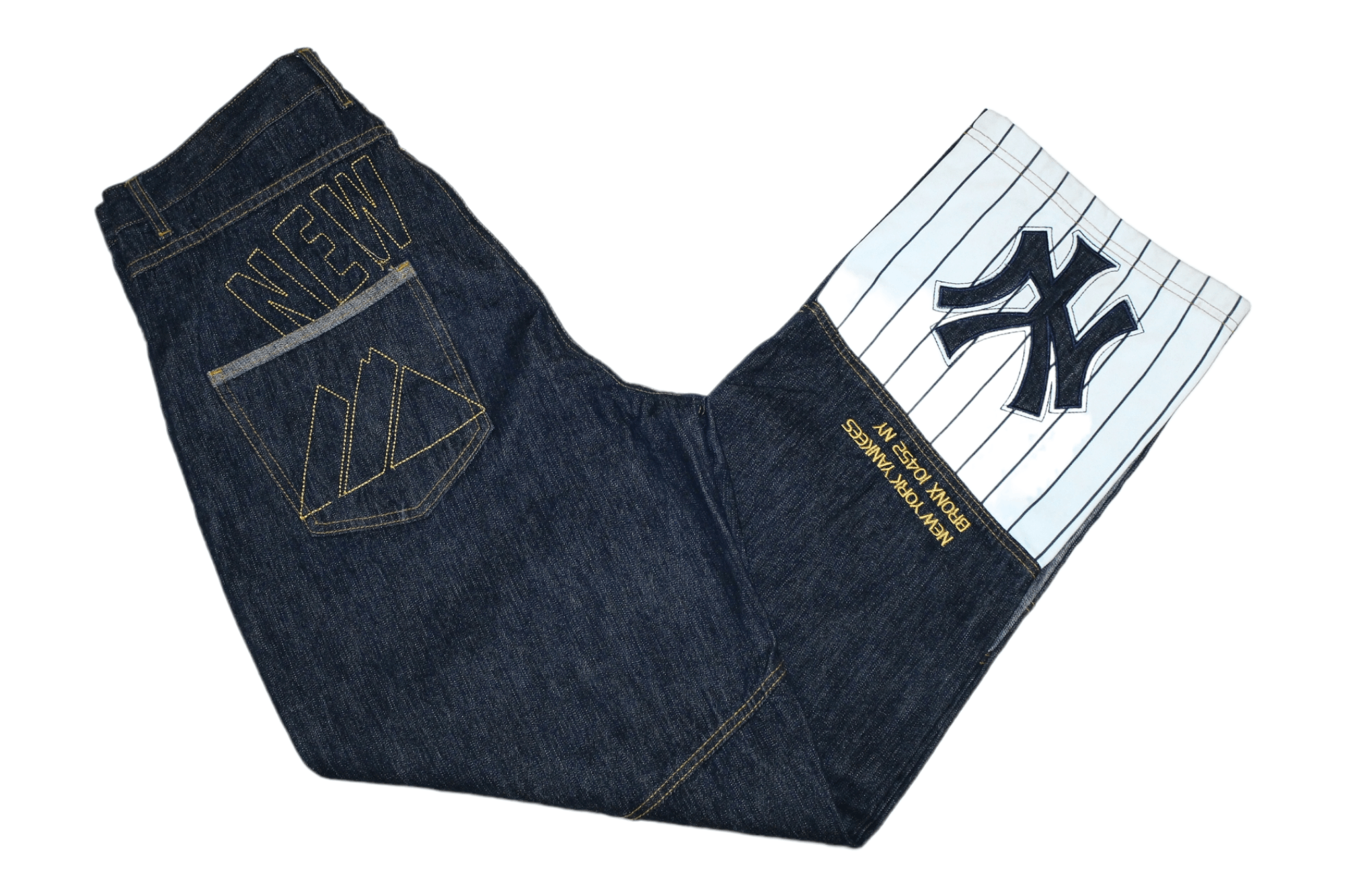 image of VTG Majestic Ny Yankees Raw Denim Rap Jeans in Raw Indigo, Men's (Size 38)