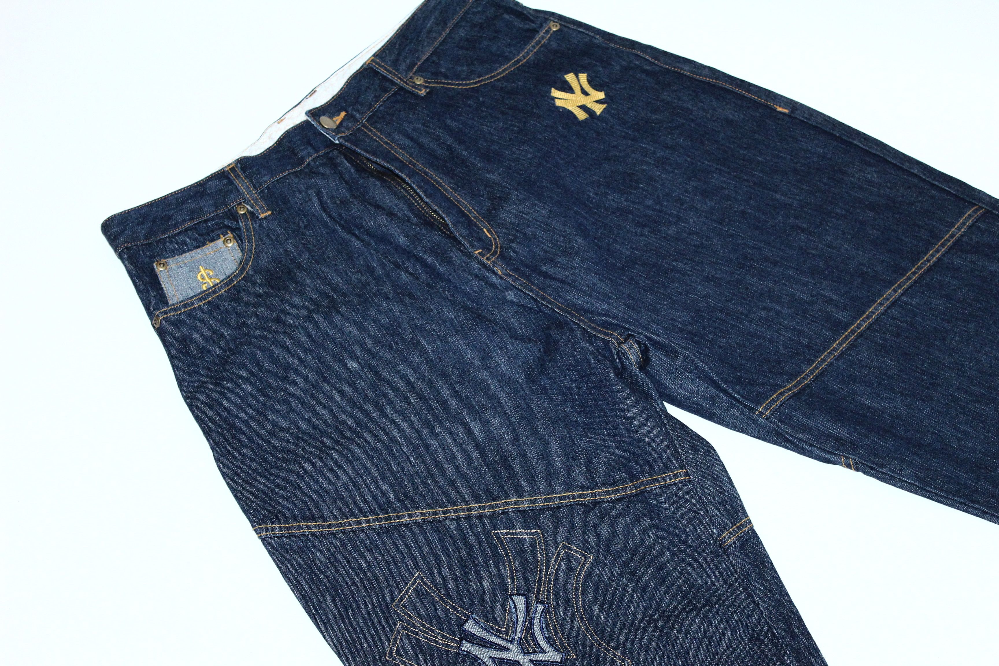 New York Yankees RARE💥 Y2K Majestic NY Yankees Raw Denim Rap Jeans Size US 38 / EU 54 - 6 Thumbnail