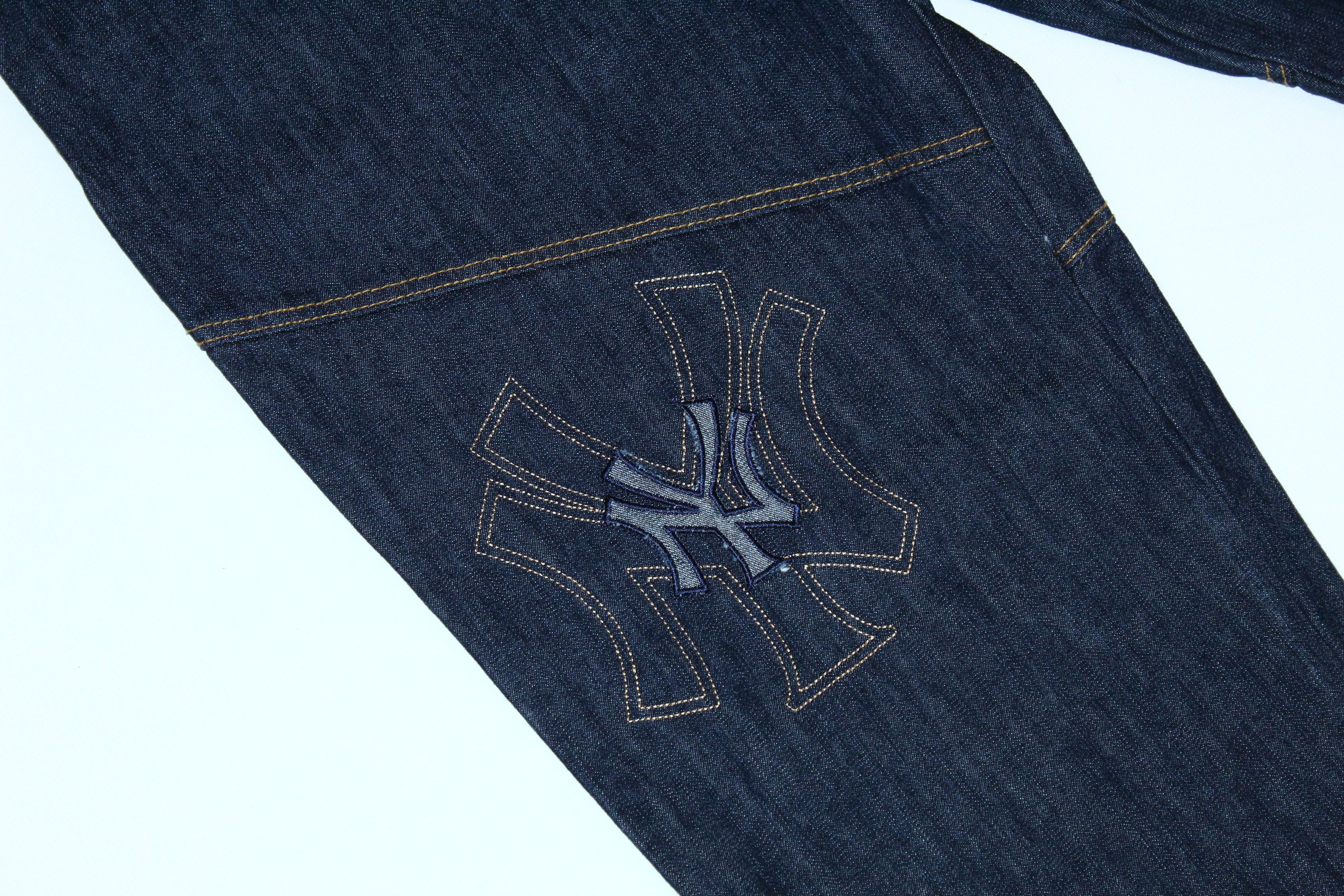 New York Yankees RARE💥 Y2K Majestic NY Yankees Raw Denim Rap Jeans Size US 38 / EU 54 - 4 Thumbnail
