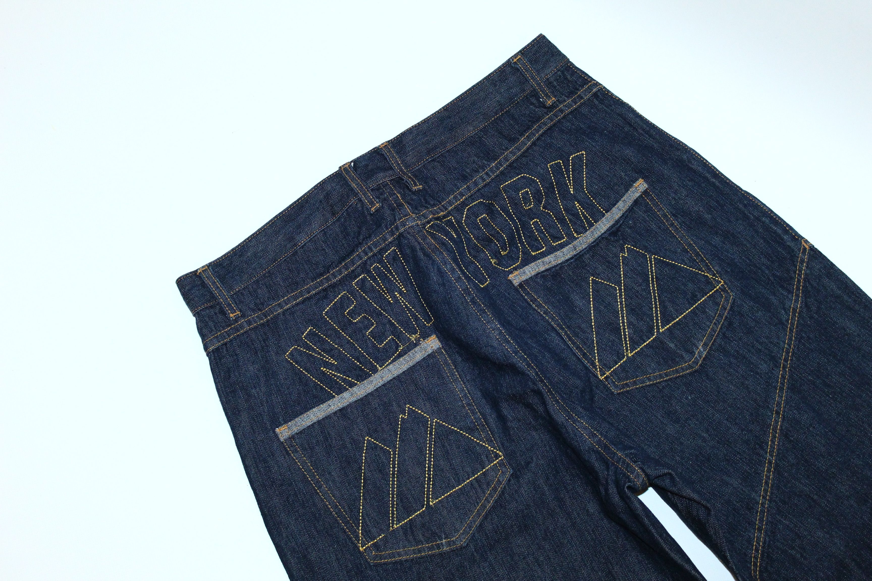 New York Yankees RARE💥 Y2K Majestic NY Yankees Raw Denim Rap Jeans Size US 38 / EU 54 - 10 Thumbnail